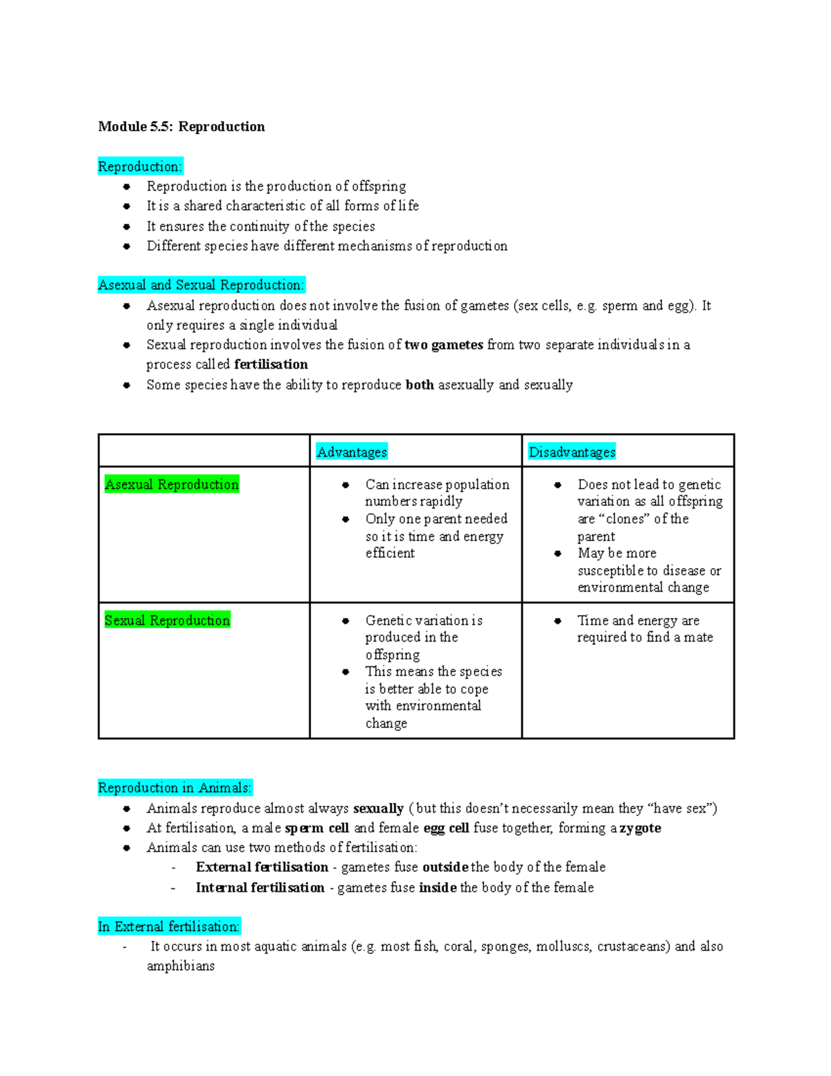 HSC Biology-2: Module 5.5 Reproduction Overview and Mechanisms - Studocu