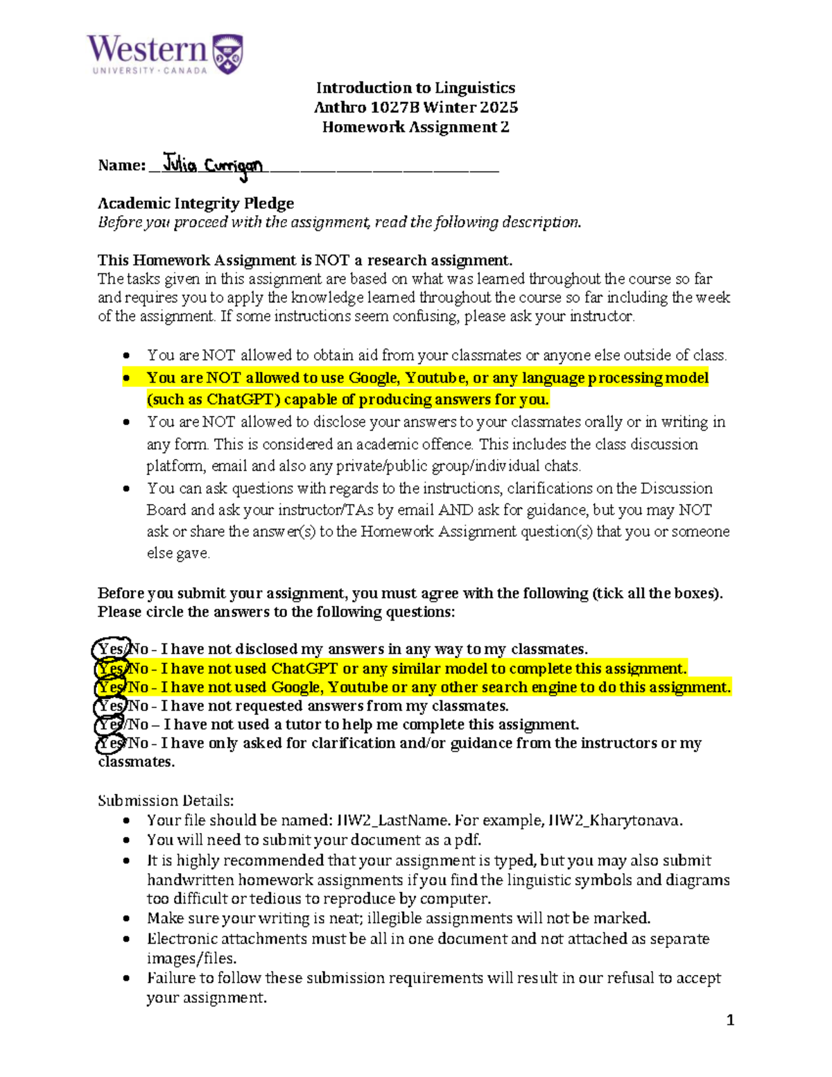 HW2: Linguistics Anthro 1027B Winter 2025 Homework Assignment 2 - Studocu