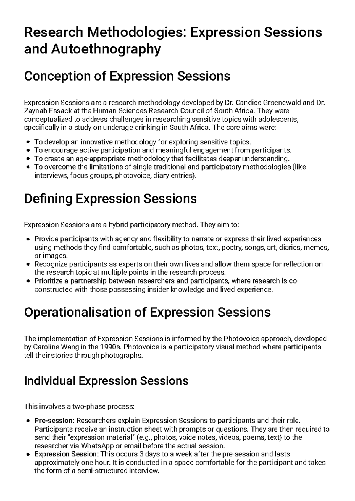 SOCwk 4 - Research Methodologies: Expression Sessions & Autoethnography ...