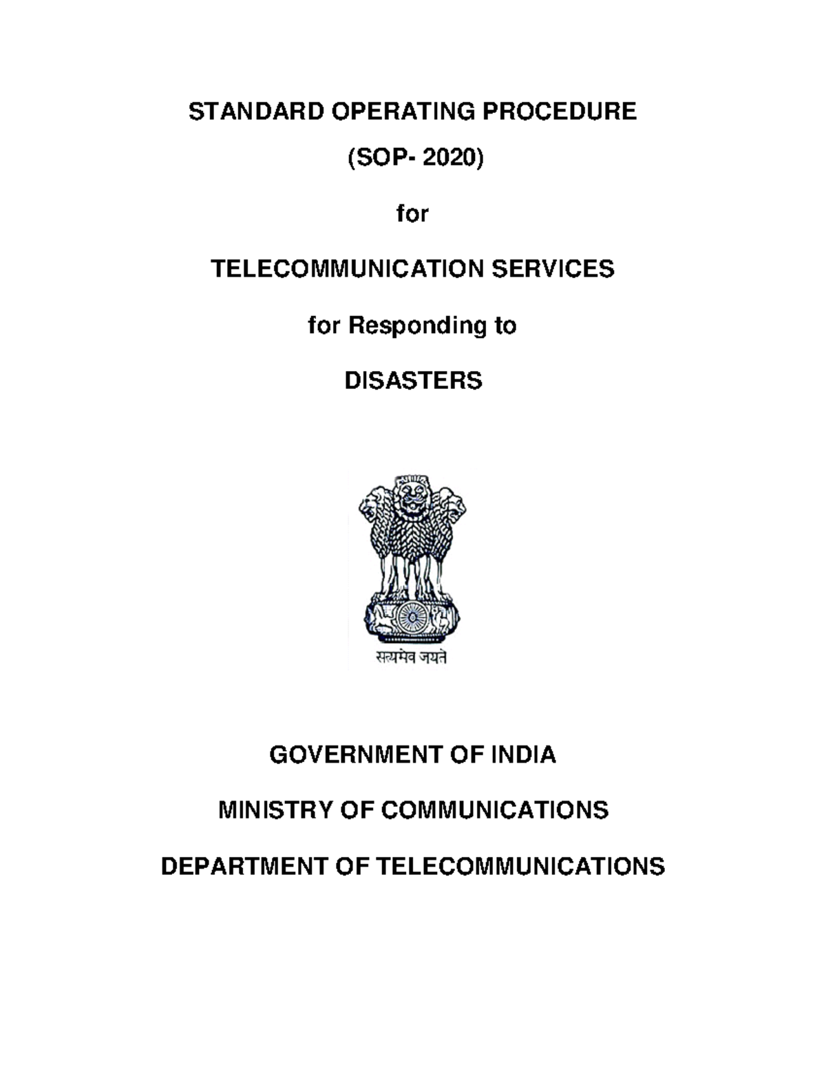 SOP-2020 DM: Telecommunications Disaster Response Manual - Studocu