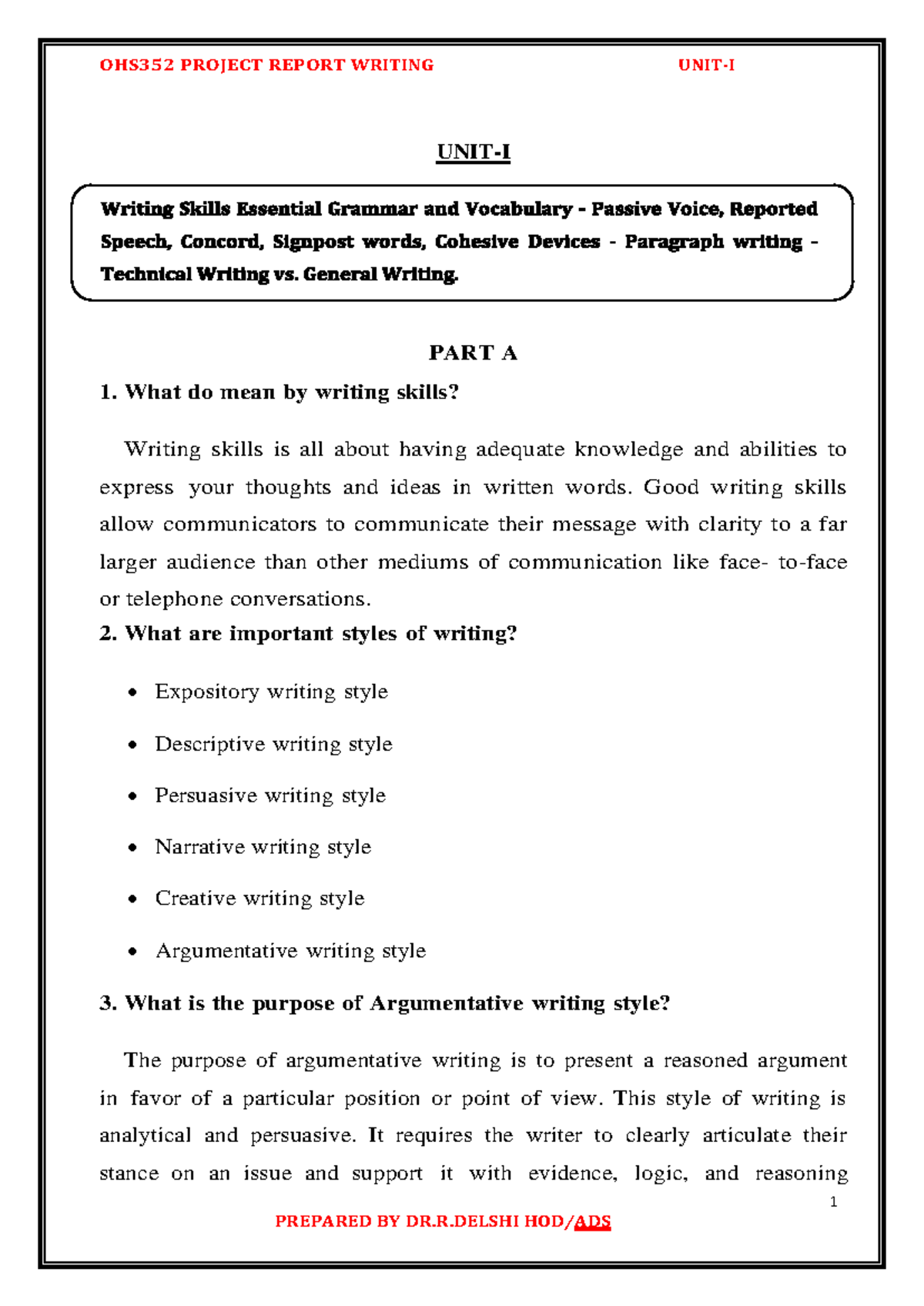 PRW 1-5 Units 2024 - Comprehensive Writing Skills Notes - Studocu