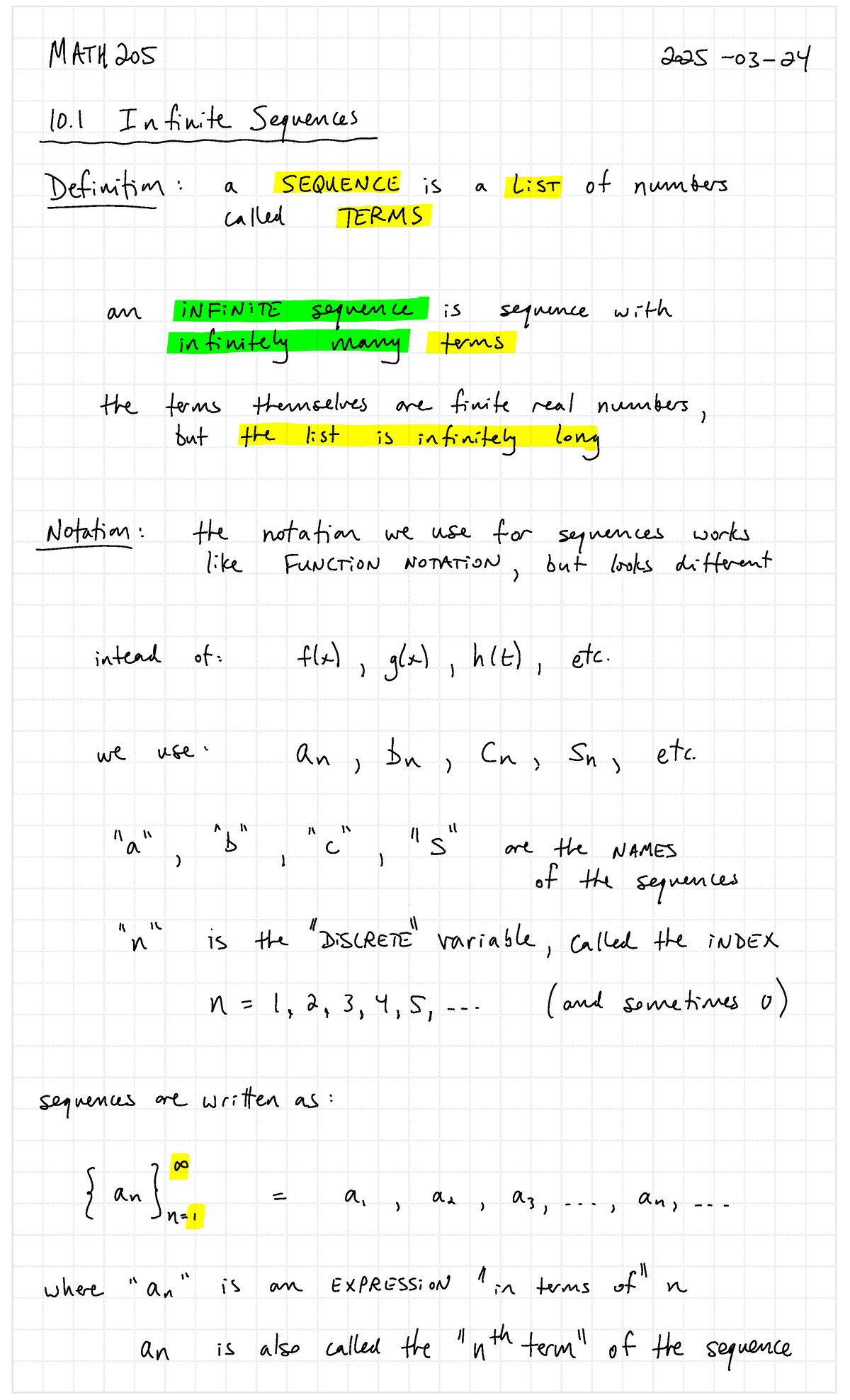 MATH 205 Lecture Notes 2025-03-24 - MATH 205 10 Infinite Sequences ...