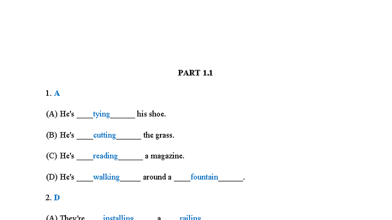 PART 1 - Vocabulary and Sentence Structure Exercises - Studocu