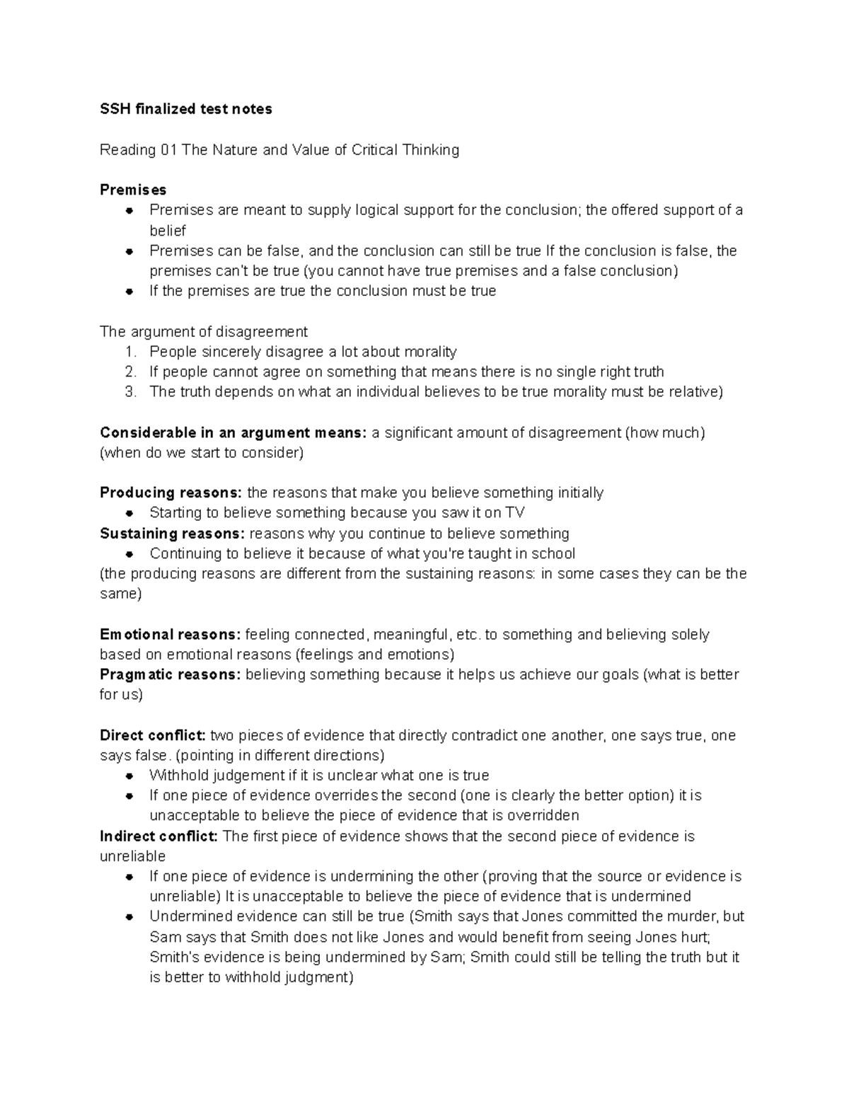 Study Guide for SSH Exam: Chapters 1-5 on Critical Thinking - Studocu