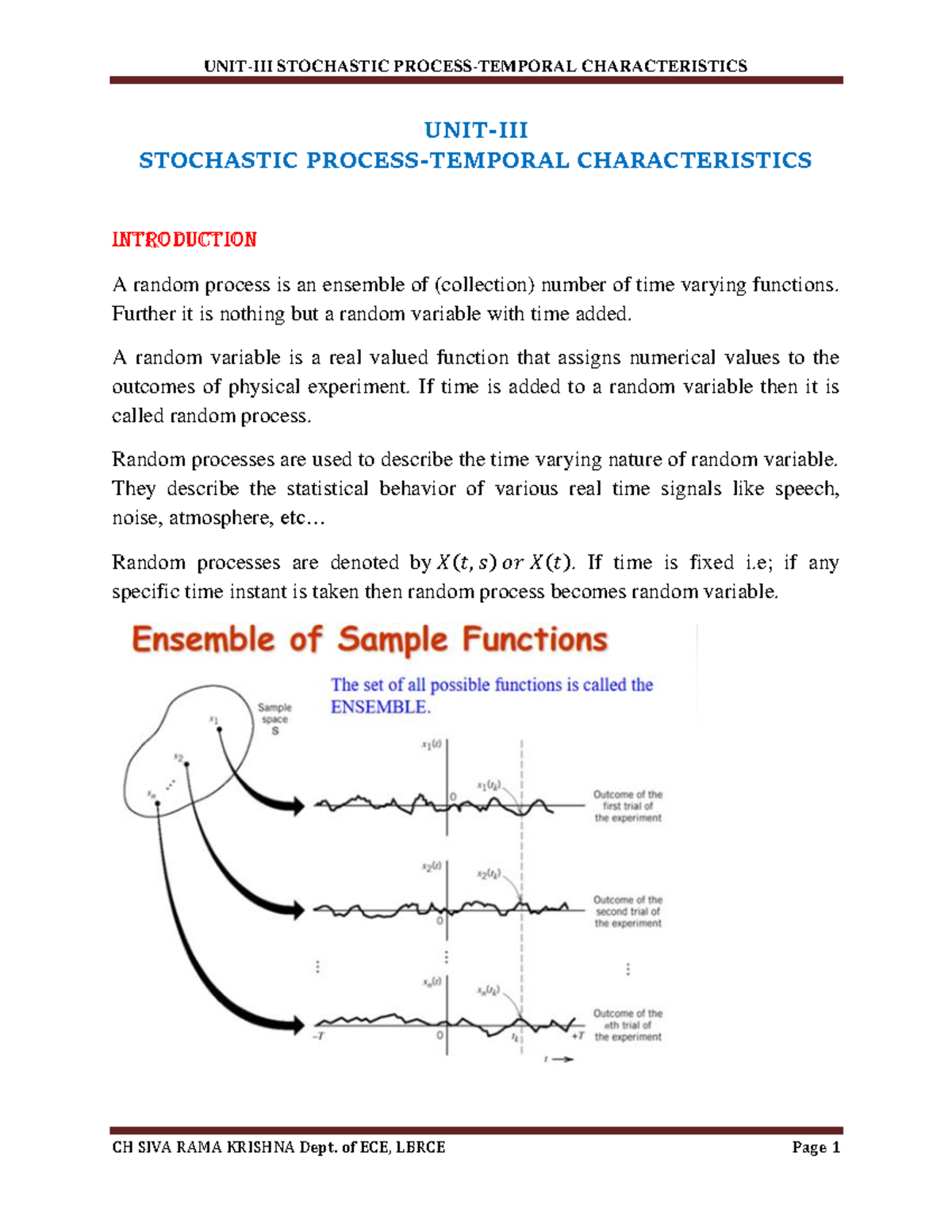 Random Variable and Stochastic Process UNIT-3: Characteristics and ...