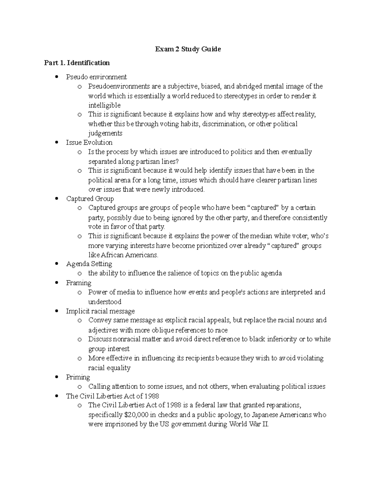Exam 2 Study Guide: Key Concepts and Theories in Political Racial ...