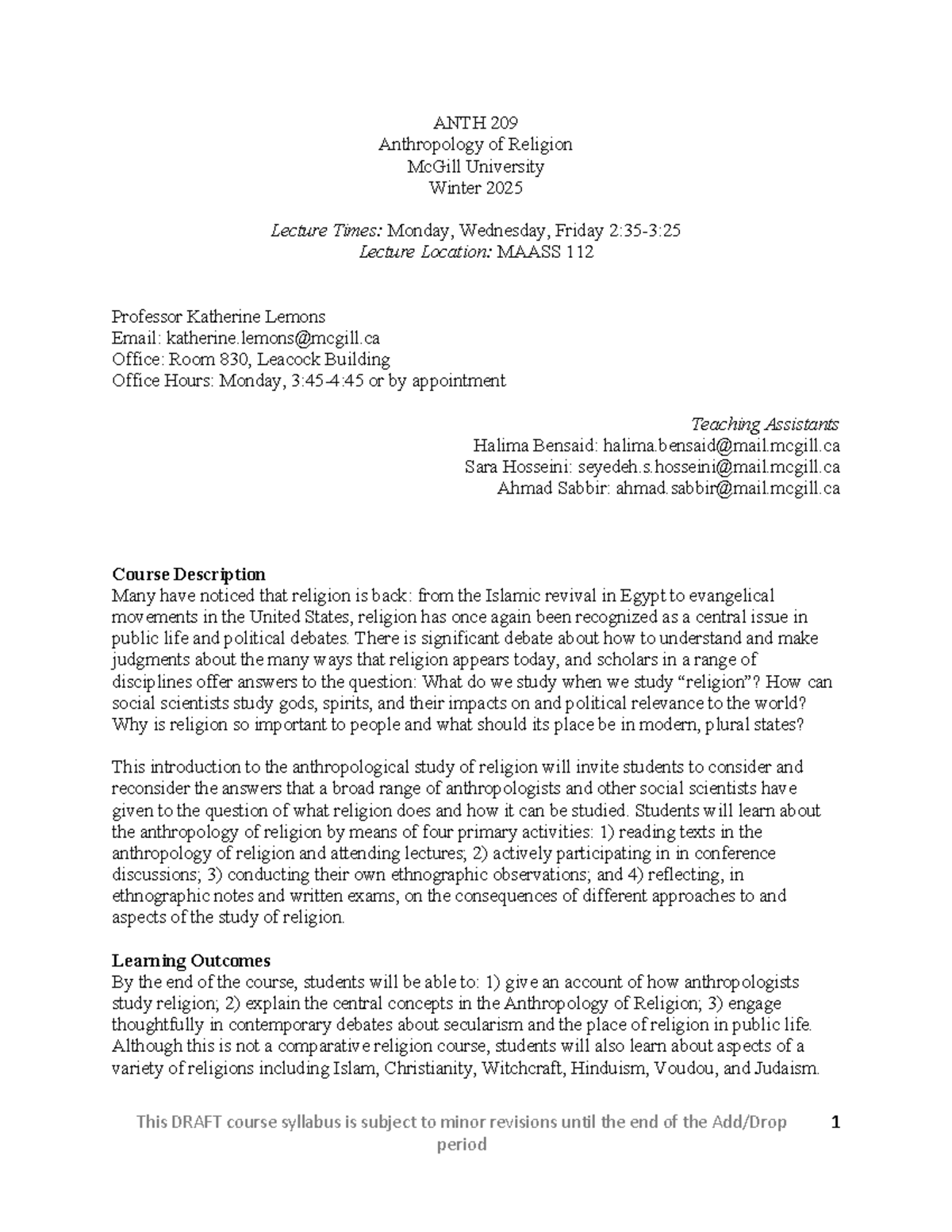 ANTH 209 Syllabus - Winter 2025 - Final Draft Version - Studocu