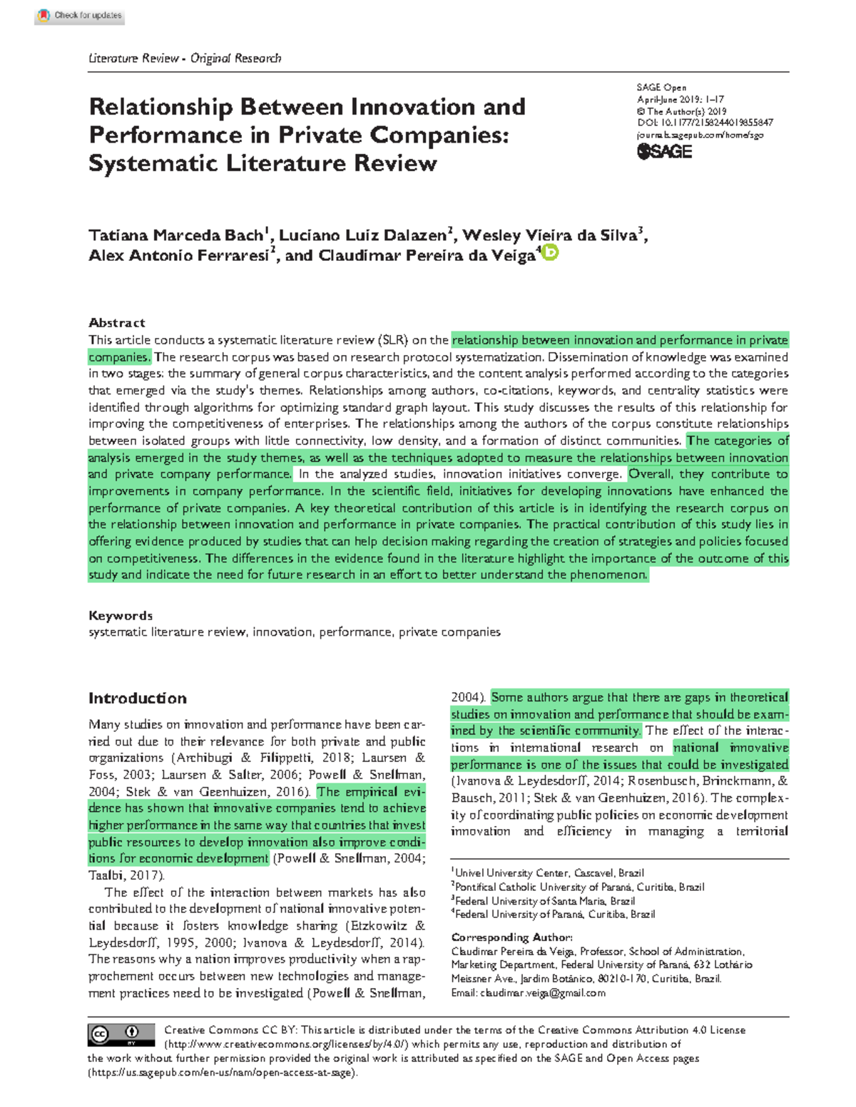 Innov & Firm Performance: A Systematic Literature Review (SLR) - Studocu