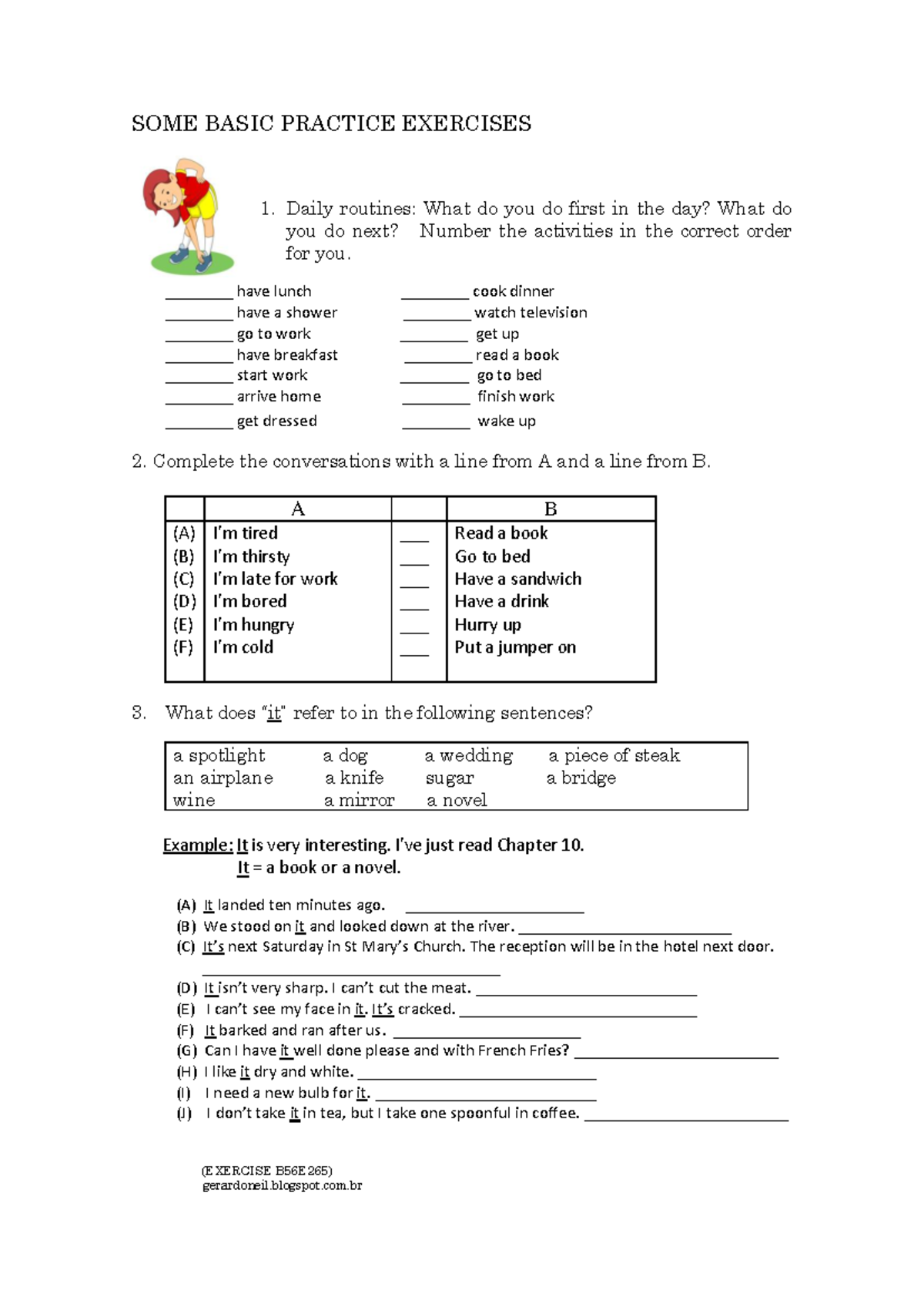 Practice Exercises: Daily Routines & Conversations (EXERCISE B56E265 ...