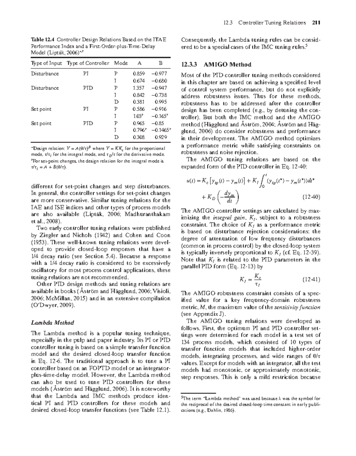 Controller Tuning Relations and Methods (211) - AMIGO & Lambda ...