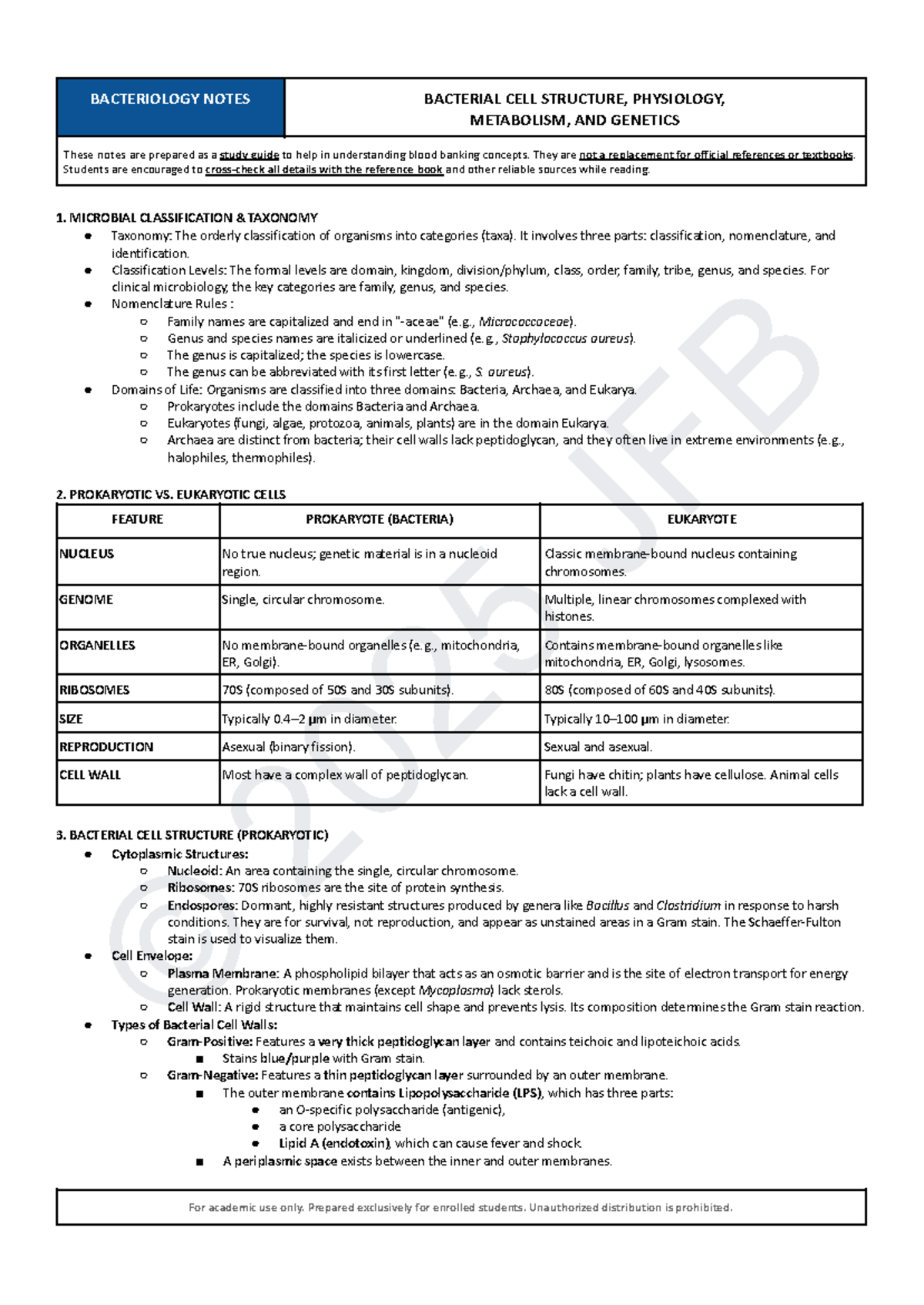 MTAP 1 - Bacteriology Notes: Cell Structure, Physiology, and Genetics ...