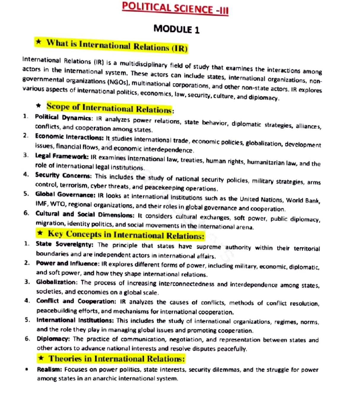 Political science 3 ...module 1st notes - POLITICAL SCIENCE MODULE 1 ...