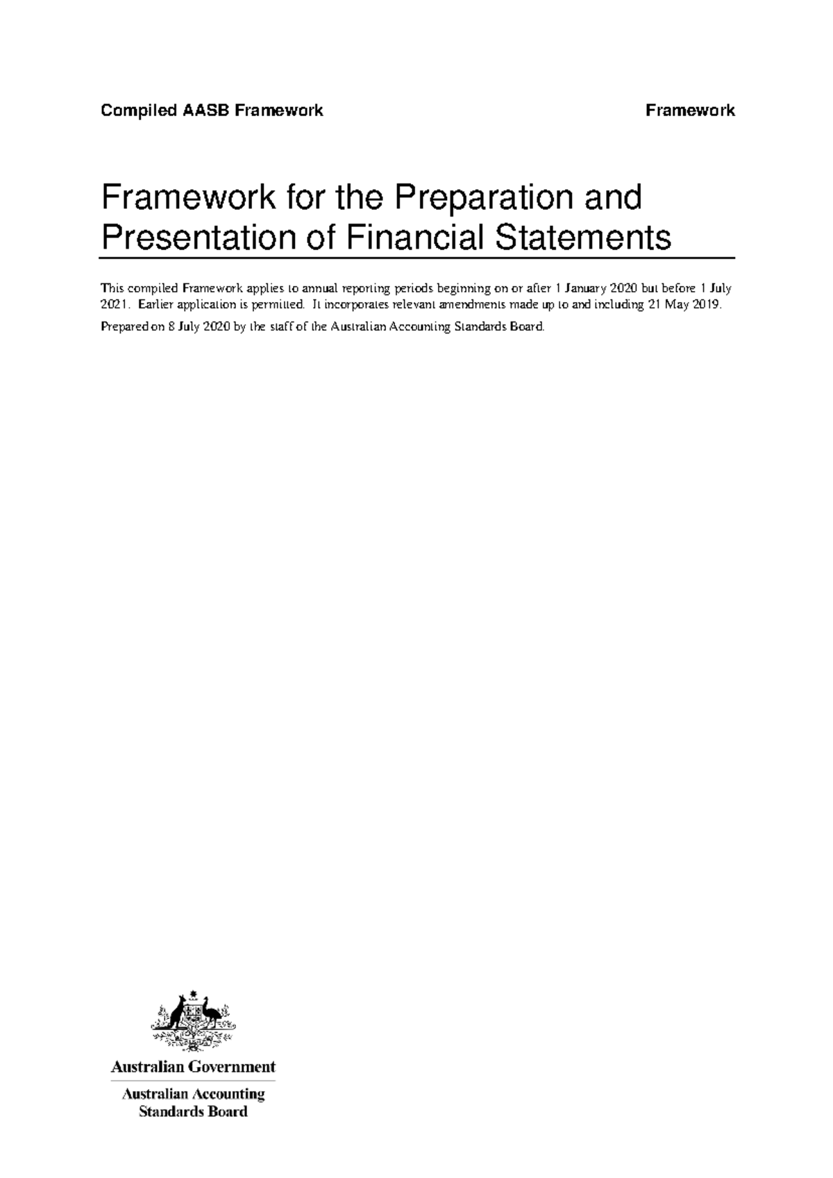 AASB Framework for Preparation & Presentation of Financial Statements ...