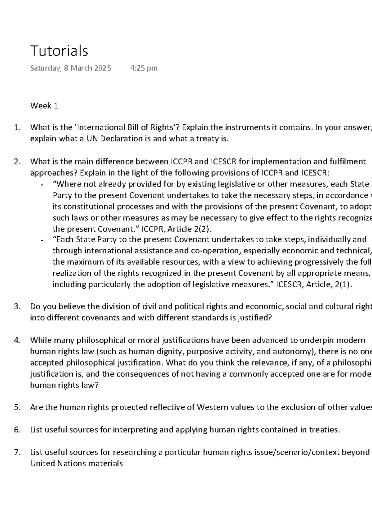 LLB140 Tutorials: Week 1 Insights on Human Rights Instruments and ...