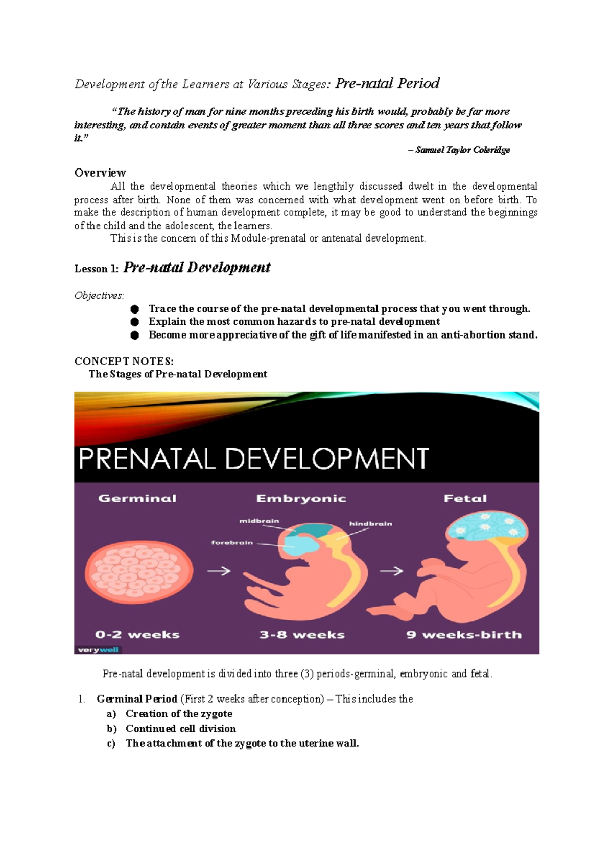 Prenatal Development Overview and Hazards - CALLP Module - Studocu