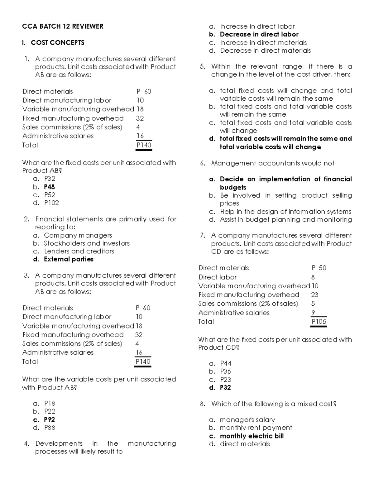 CCA BATCH 12 COST ACCOUNTING STUDY REVIEW NOTES - Studocu
