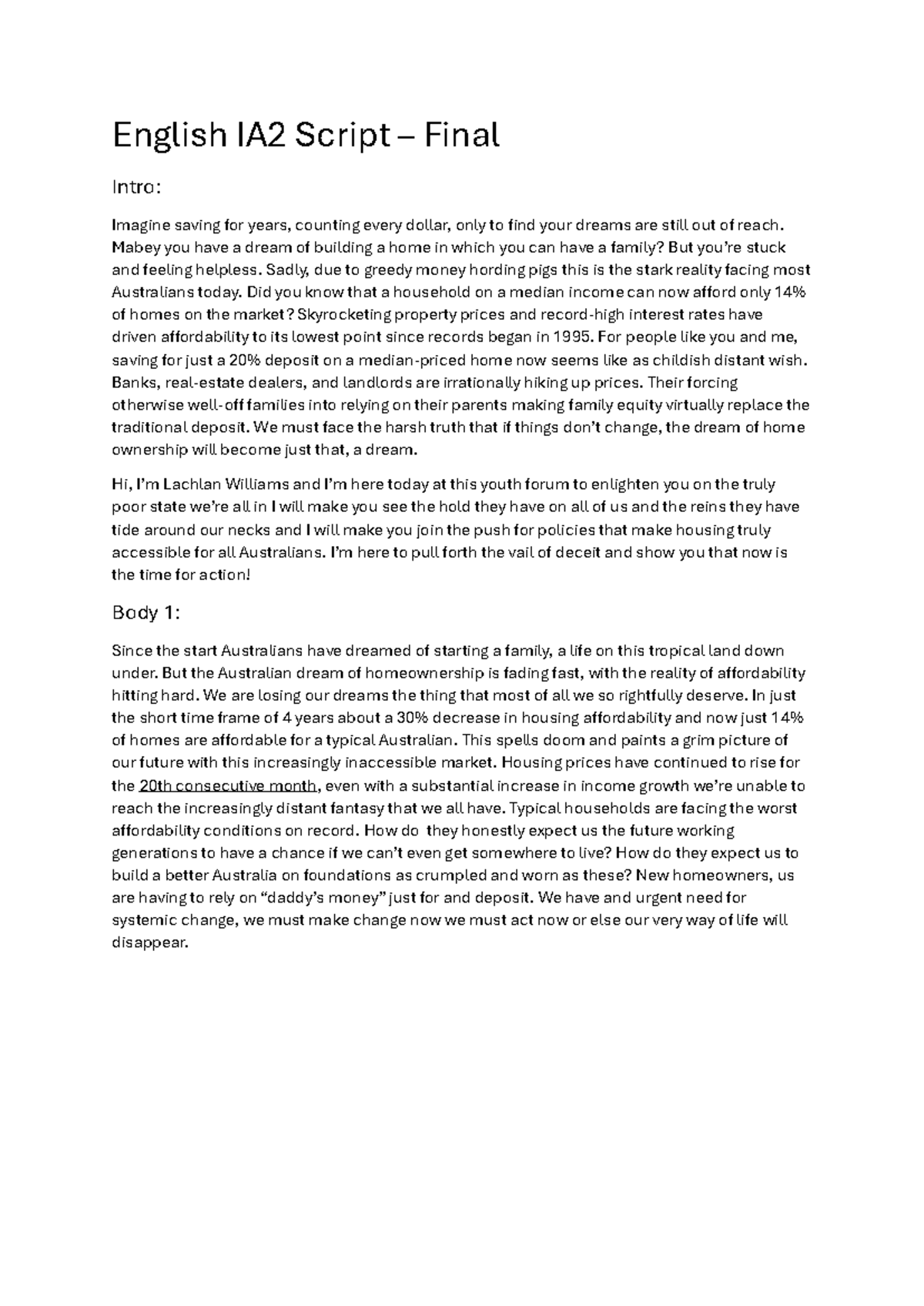 English IA2 Script – Final Presentation on Housing Crisis - Studocu