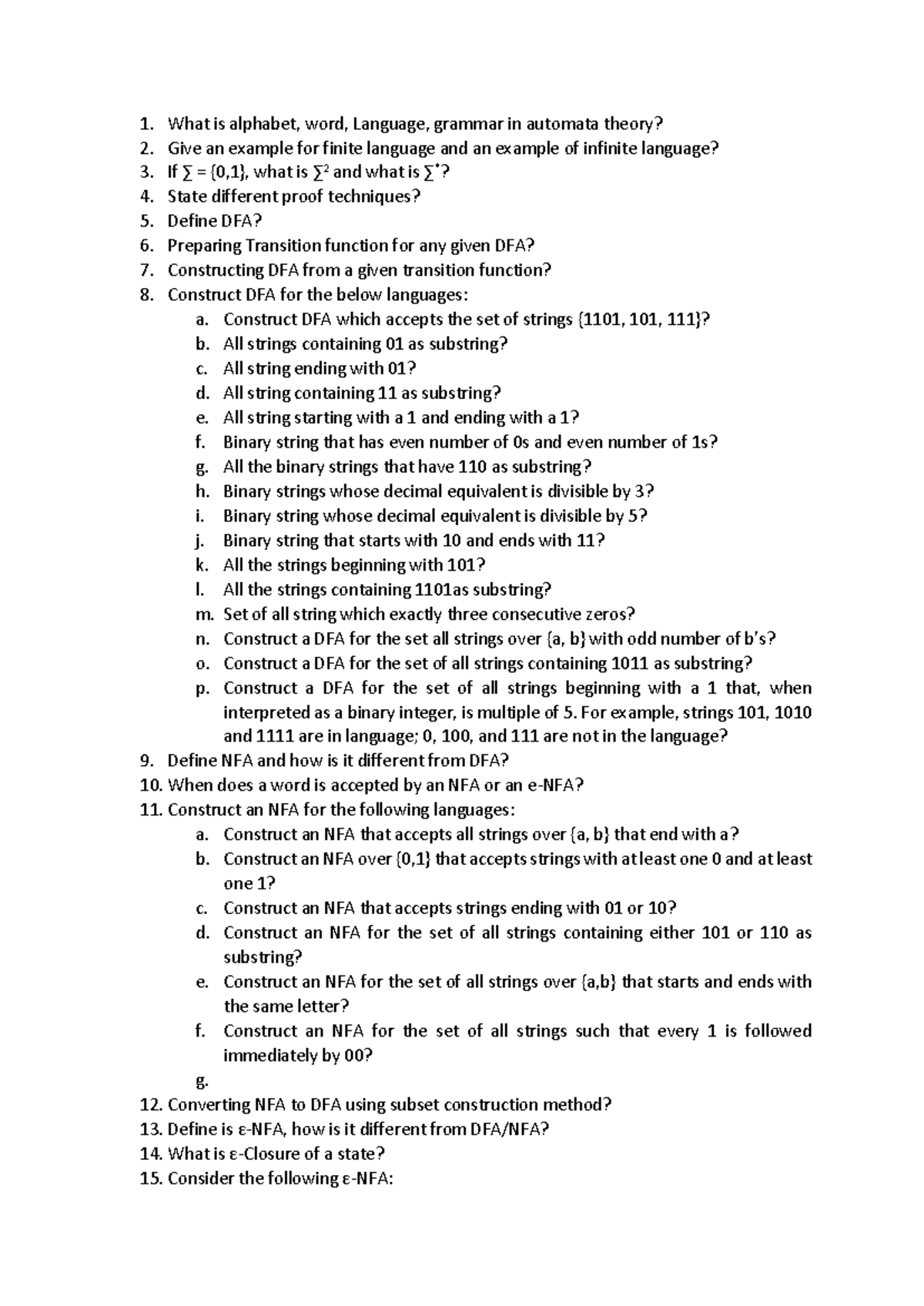 Problems for Midterm 1: Automata Theory Concepts and DFAs - Studocu