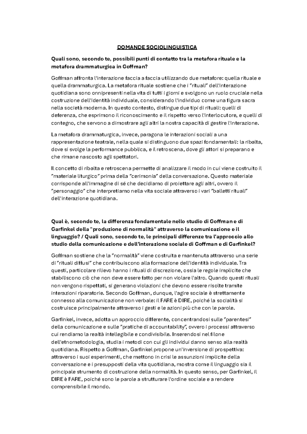 Domande Sociolinguistica: Metafore di Goffman e Critica del Discorso ...