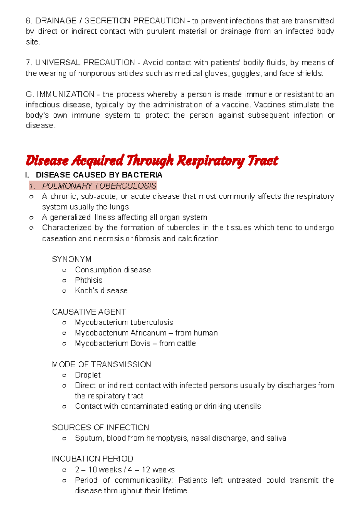CD Notes Prelims: Infection Control and Respiratory Diseases Overview ...