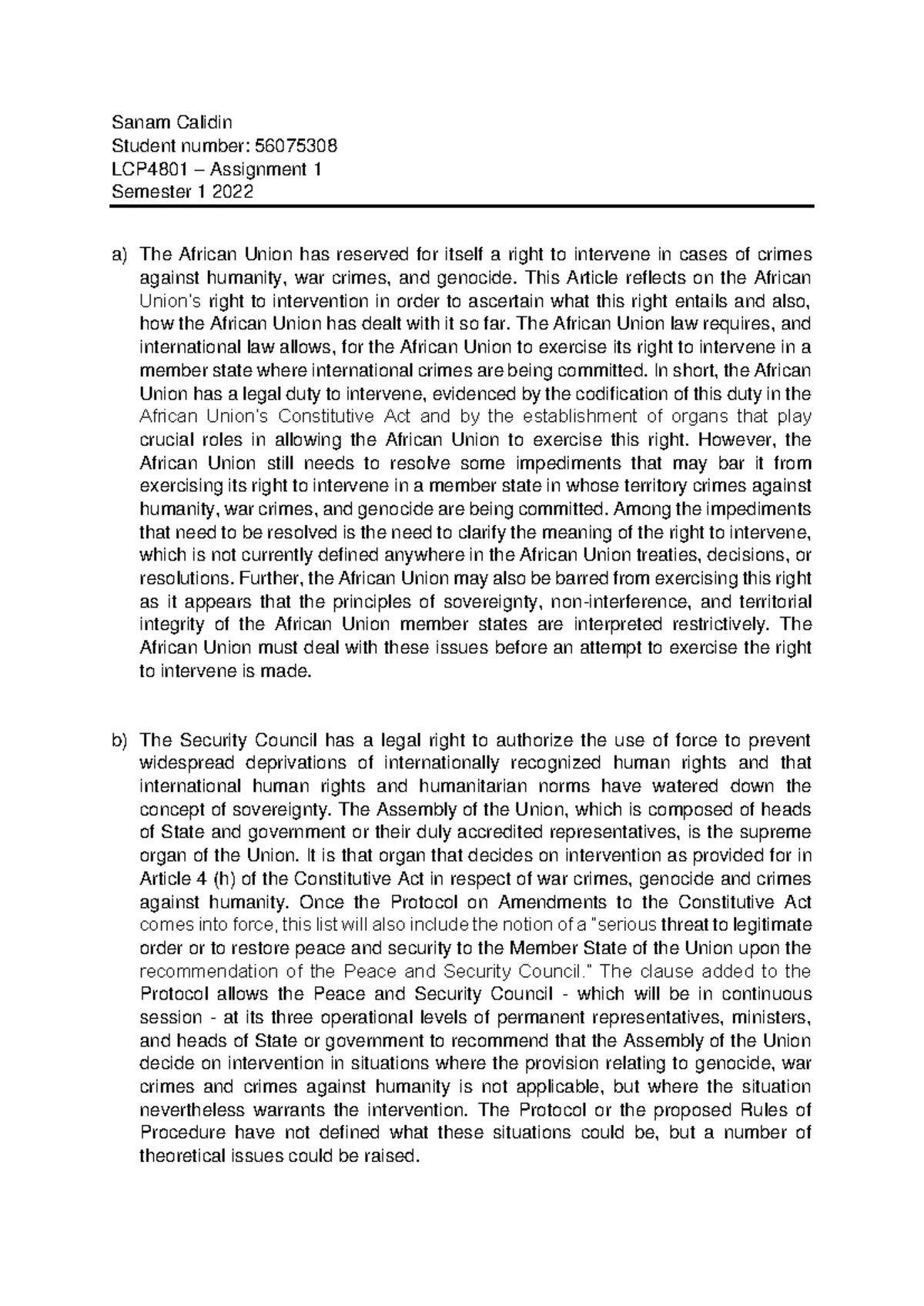 LCP4801 - Key Concepts in International Law for Assignment 01 - Studocu