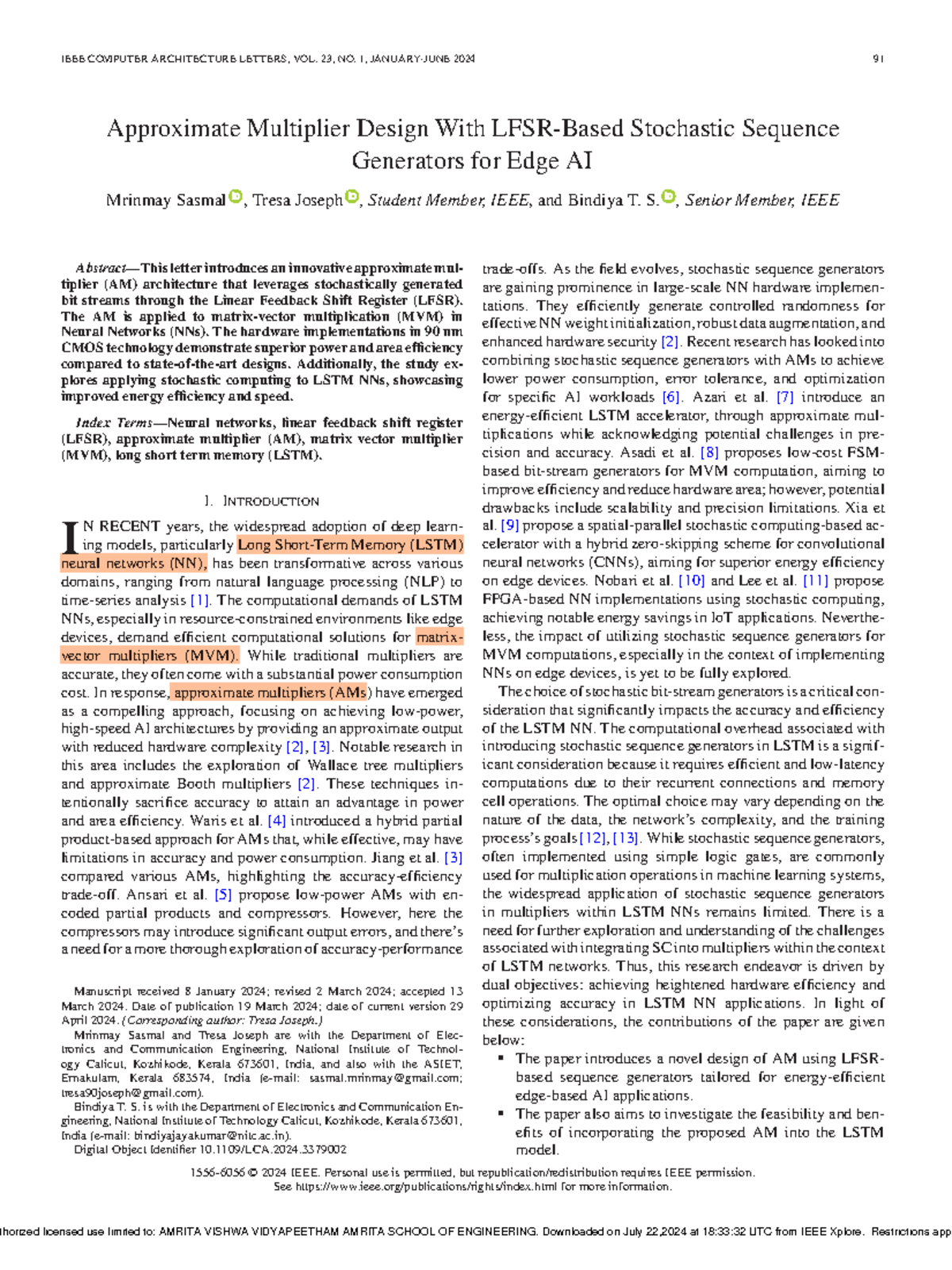 Design of LFSR-Based Approximate Multiplier for Efficient Edge AI ...