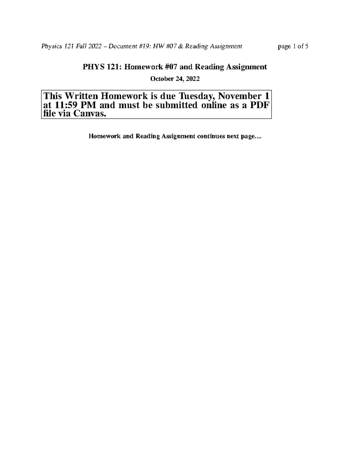 Physics 121 - Homework 7 - PHYS 121: Homework #07 and Reading ...