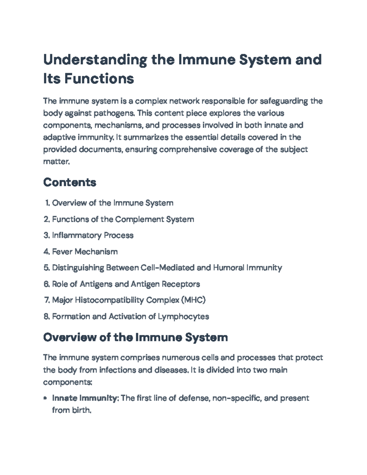 Comprehensive Overview of the Immune System and Its Functions ...