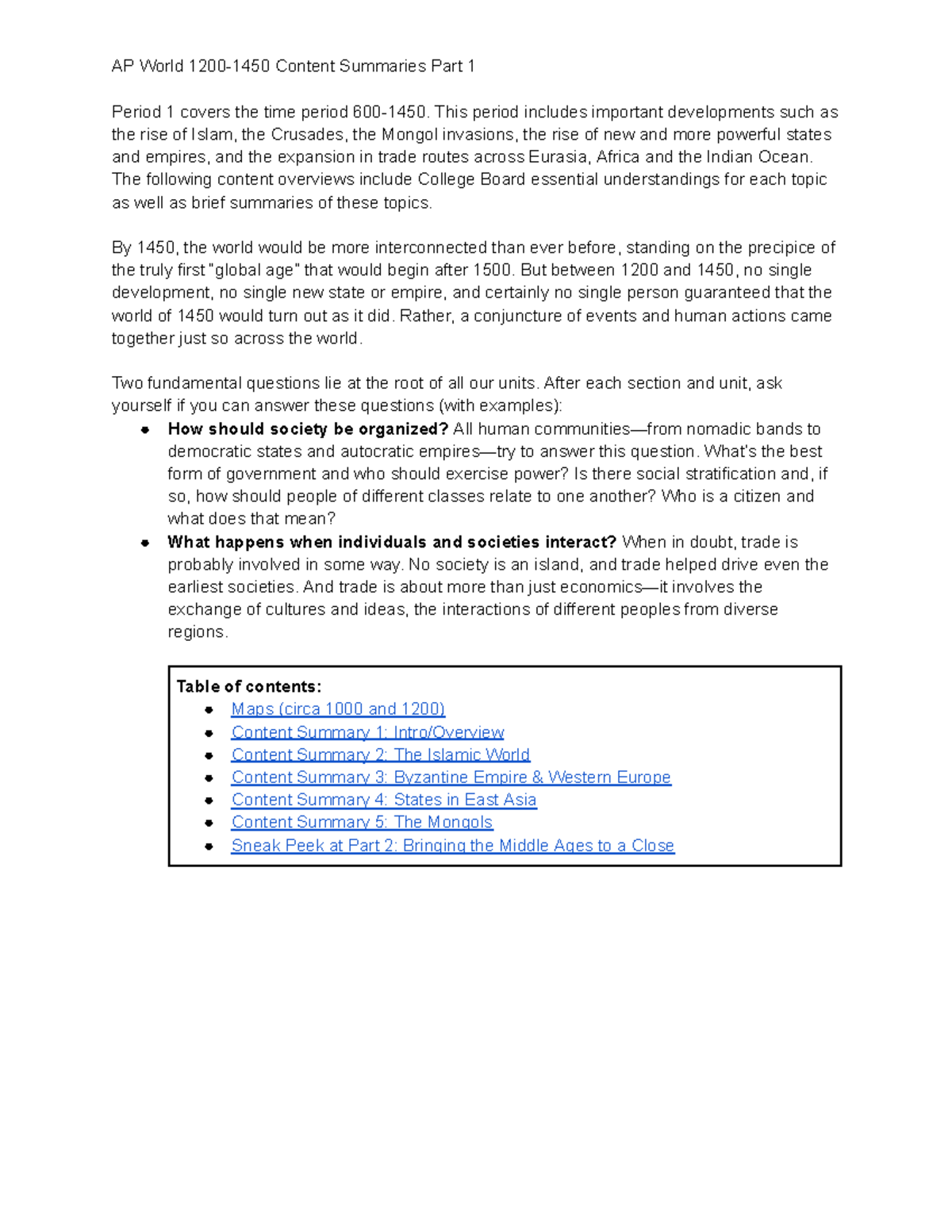 AP World History Review Guide: Content Summaries for Periods 1 & 2 ...