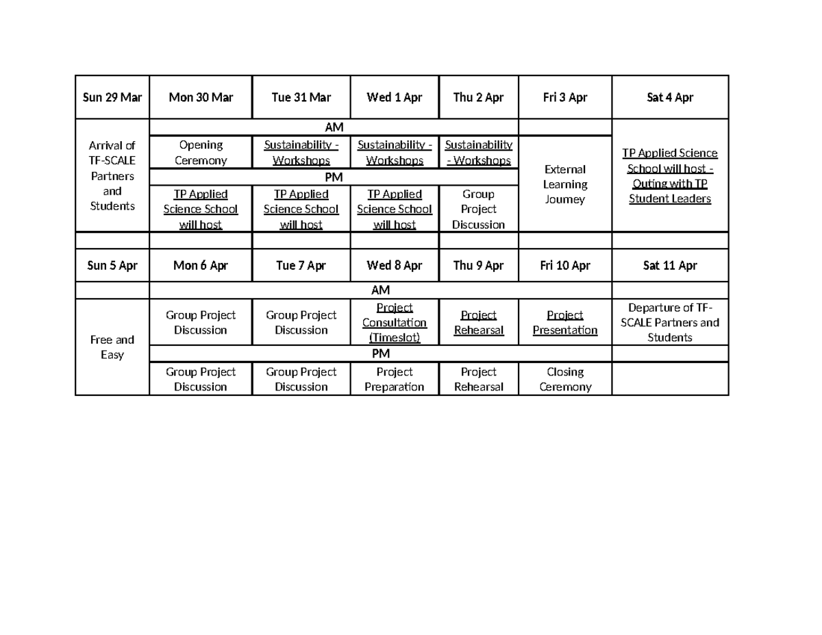 TF-Scale 2026: Schedule for Partners & Students Activities - Studocu