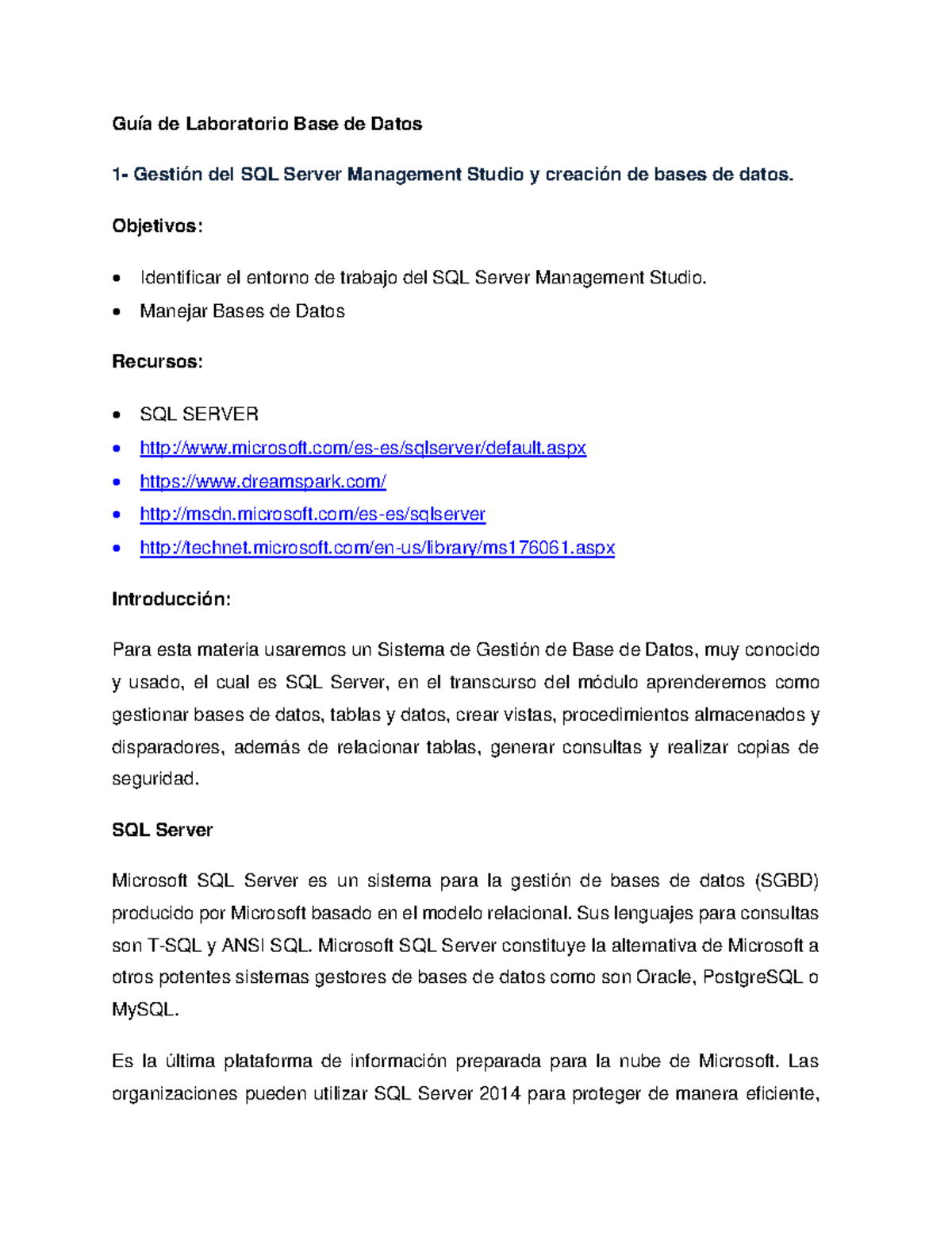 Lab-1: Gestión del SSMS y Creación de Bases de Datos en SQL Server ...