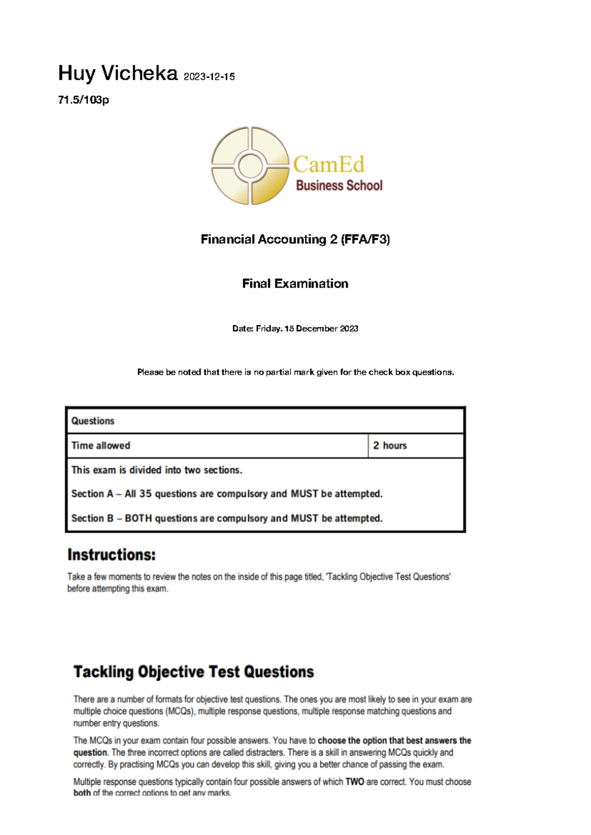 FFA Mock Final Exam - Financial Accounting 2 (CC1) - Studocu