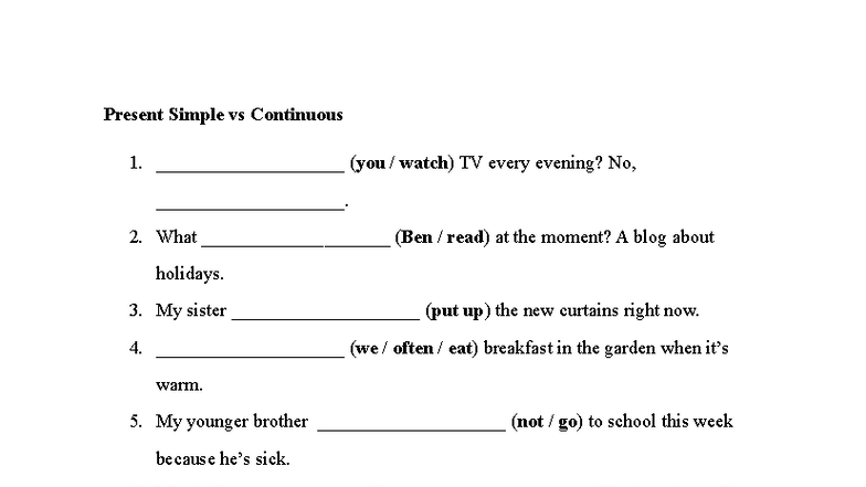 Present Simple vs Continuous Practice Exercises - Studocu