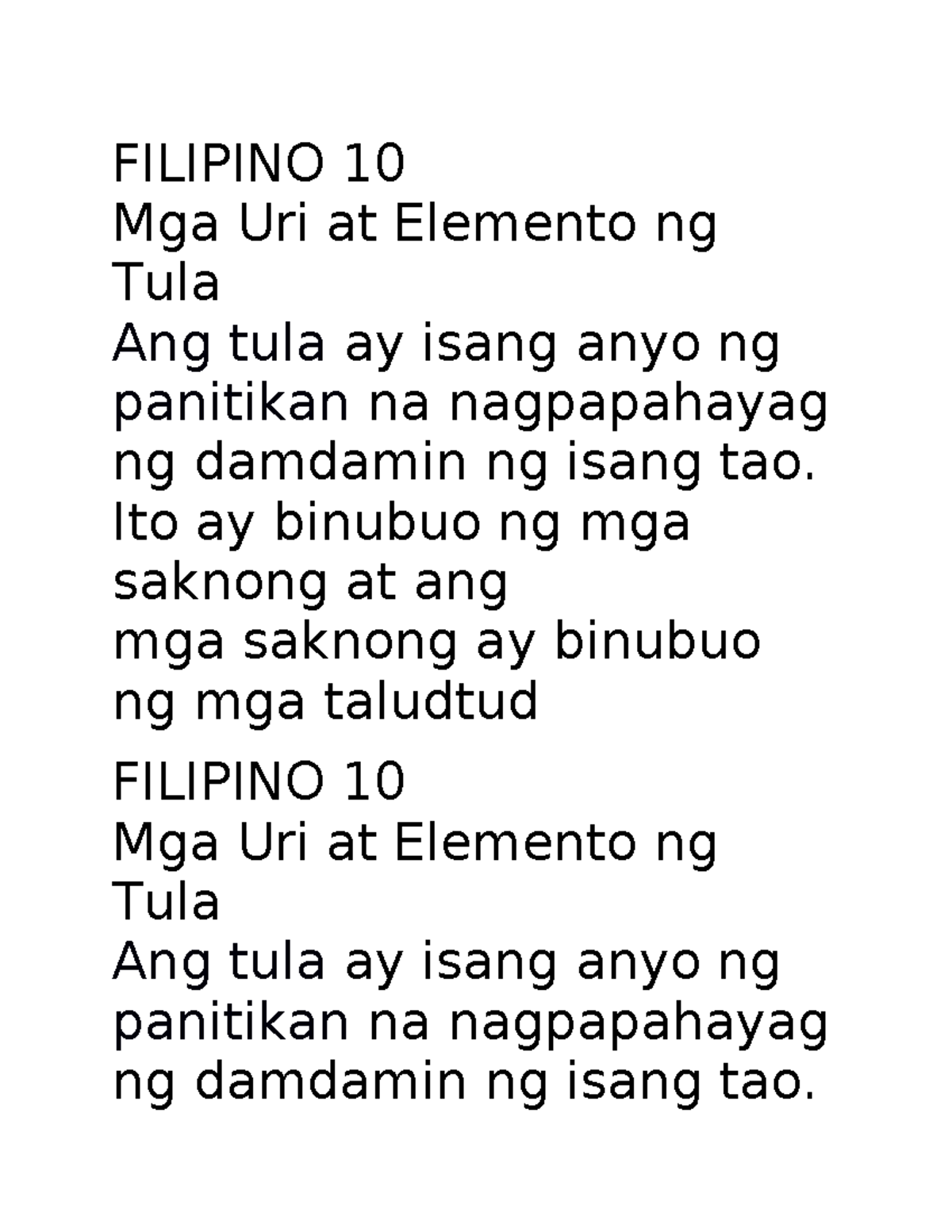 Filipino 10 tulang liriko - FILIPINO 10 Mga Uri at Elemento ng Tula Ang ...