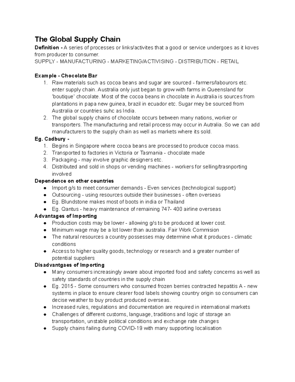 Global Supply Chain Overview: Processes, Challenges, and Examples - Studocu