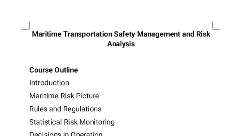 Maritime Transportation Safety Management & Risk Analysis (PHO-101 ...