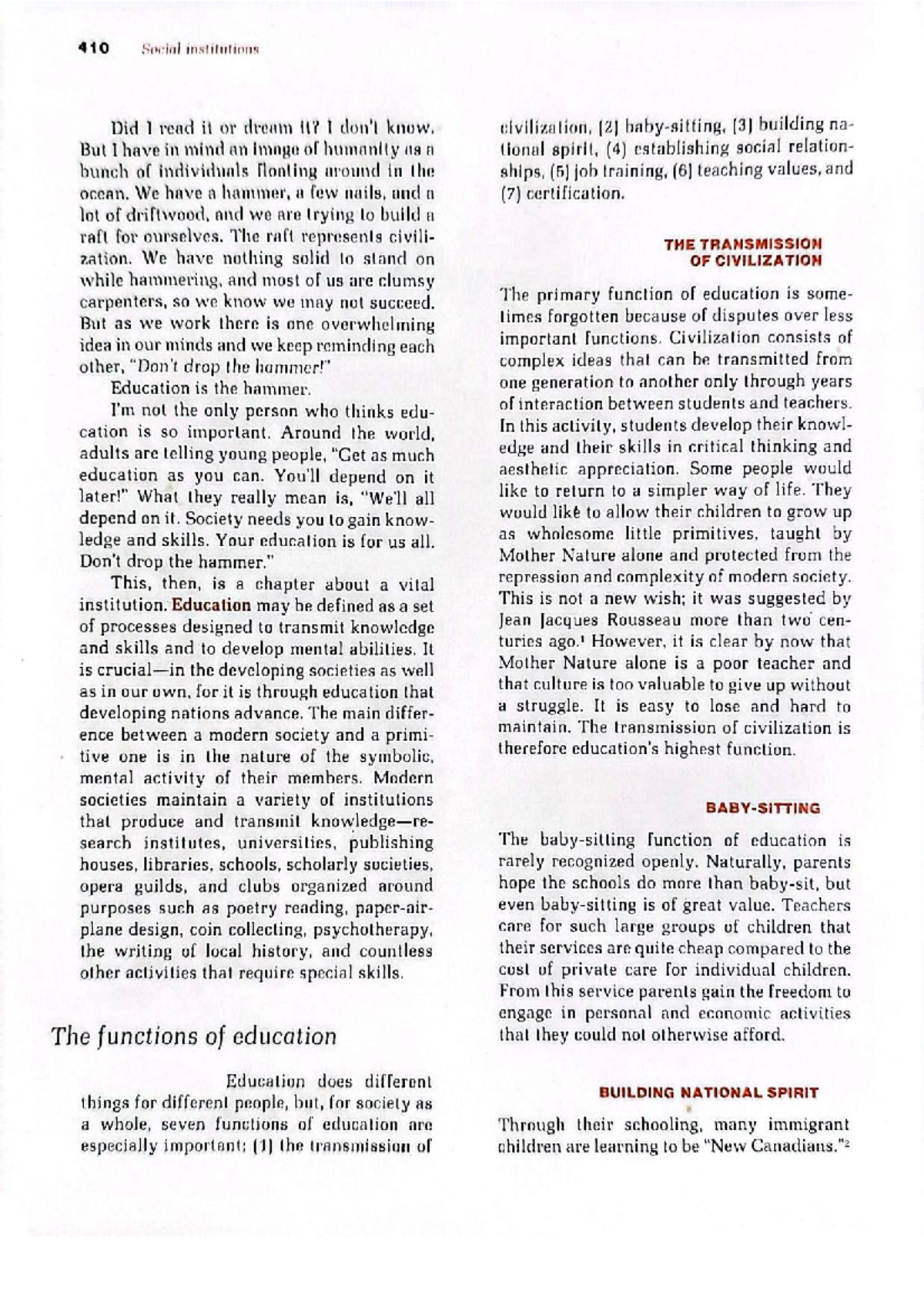 410 Education - Class Notes on Social Institutions and Civilization ...