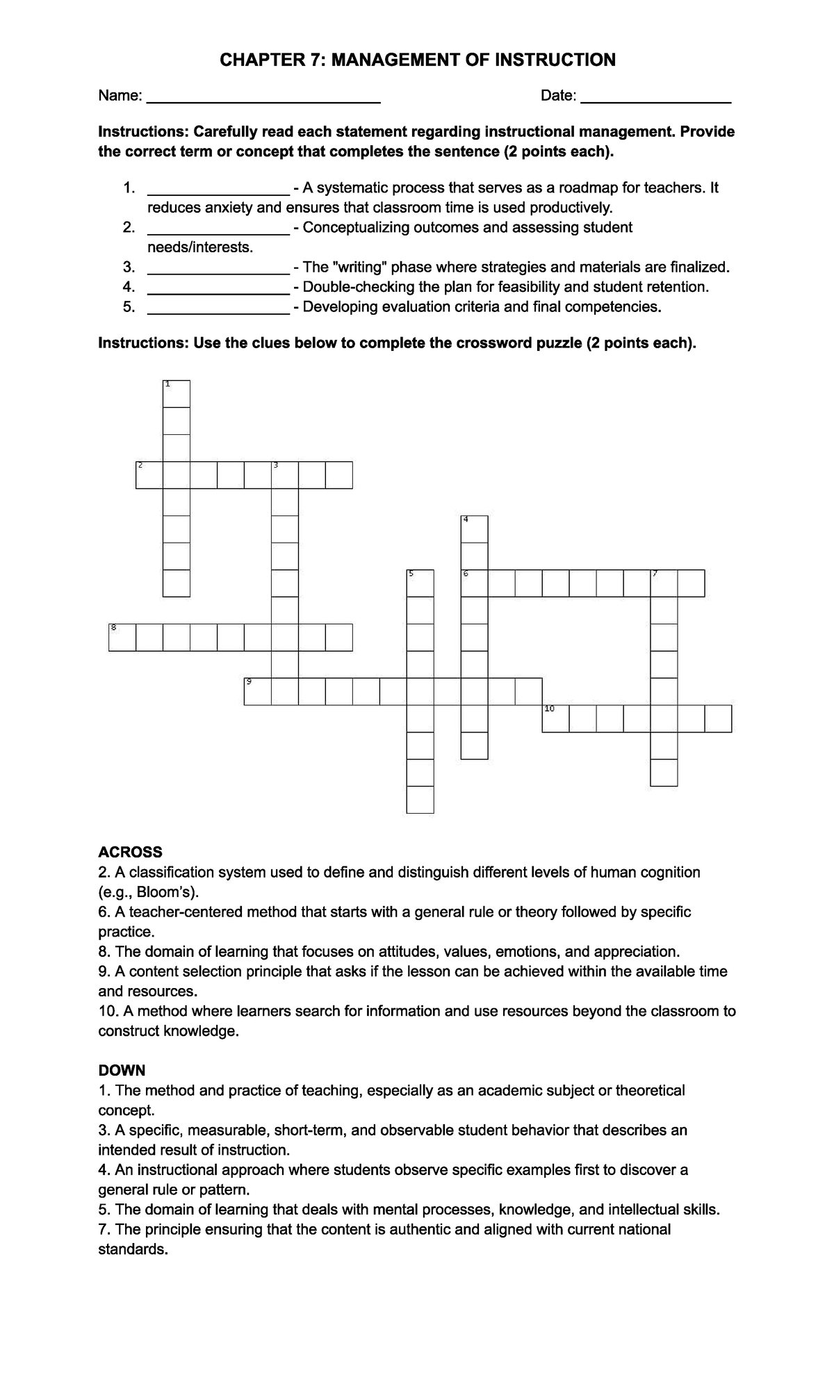 CHAPTER 7: MANAGEMENT OF INSTRUCTION - Assessment Guide - Studocu