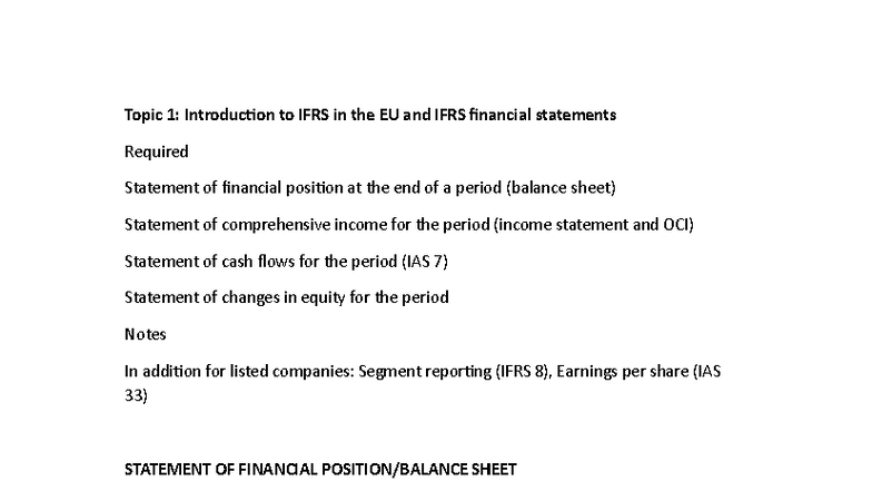 Topic 1 IFRS - Notes de cours - Topic 1: Introduc on to IFRS in the EU ...