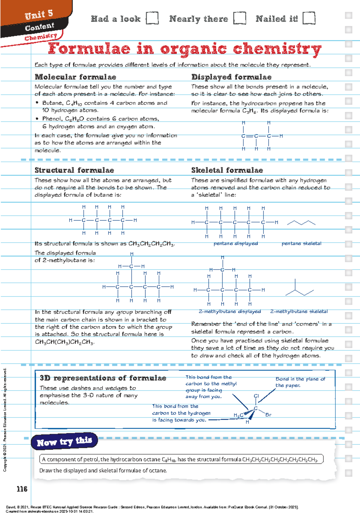 BTEC National Applied Science Unit 5: Organic Chemistry Formulae Guide ...