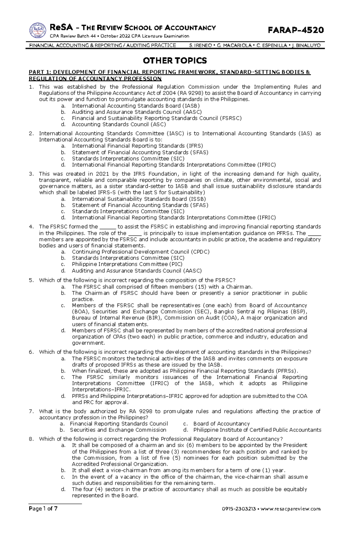FARAP-4520 - Other Topics in Financial Reporting and Accounting ...