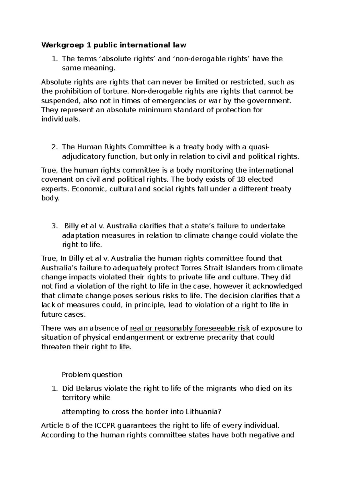 WG PIL - Week 1: Absolute Rights and Human Rights Committee Insights ...
