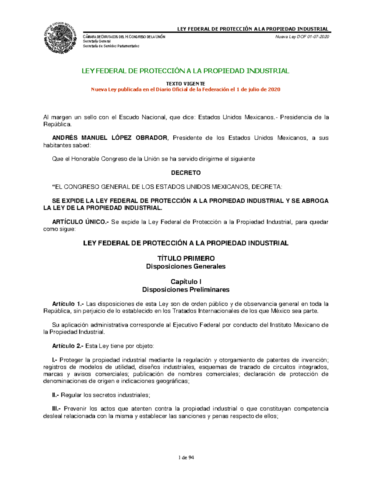 Ley Federal de Protección a la Propiedad Industrial - LFPPI - Studocu
