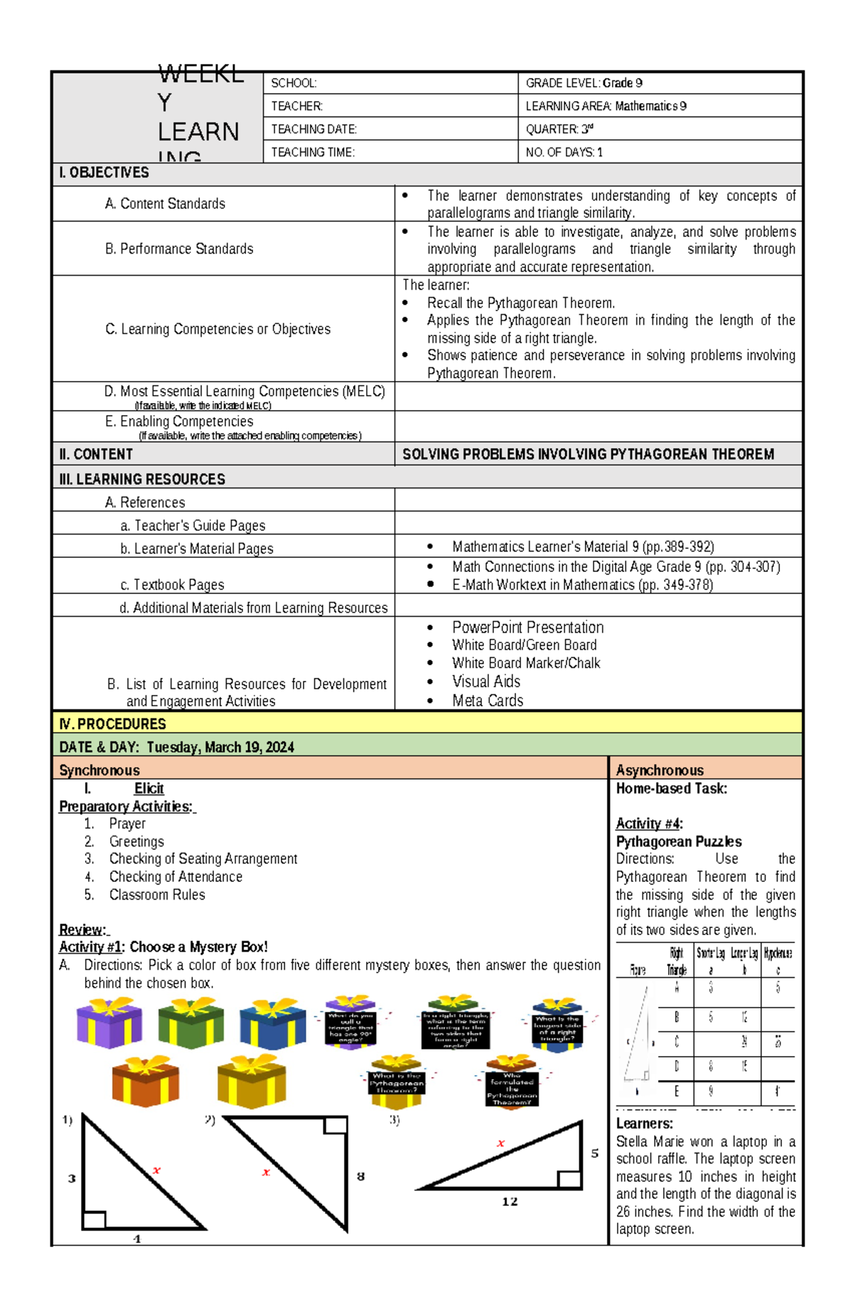 Grade 9 Math 9 Final Exam: Solving Pythagorean Theorem Problems - Studocu