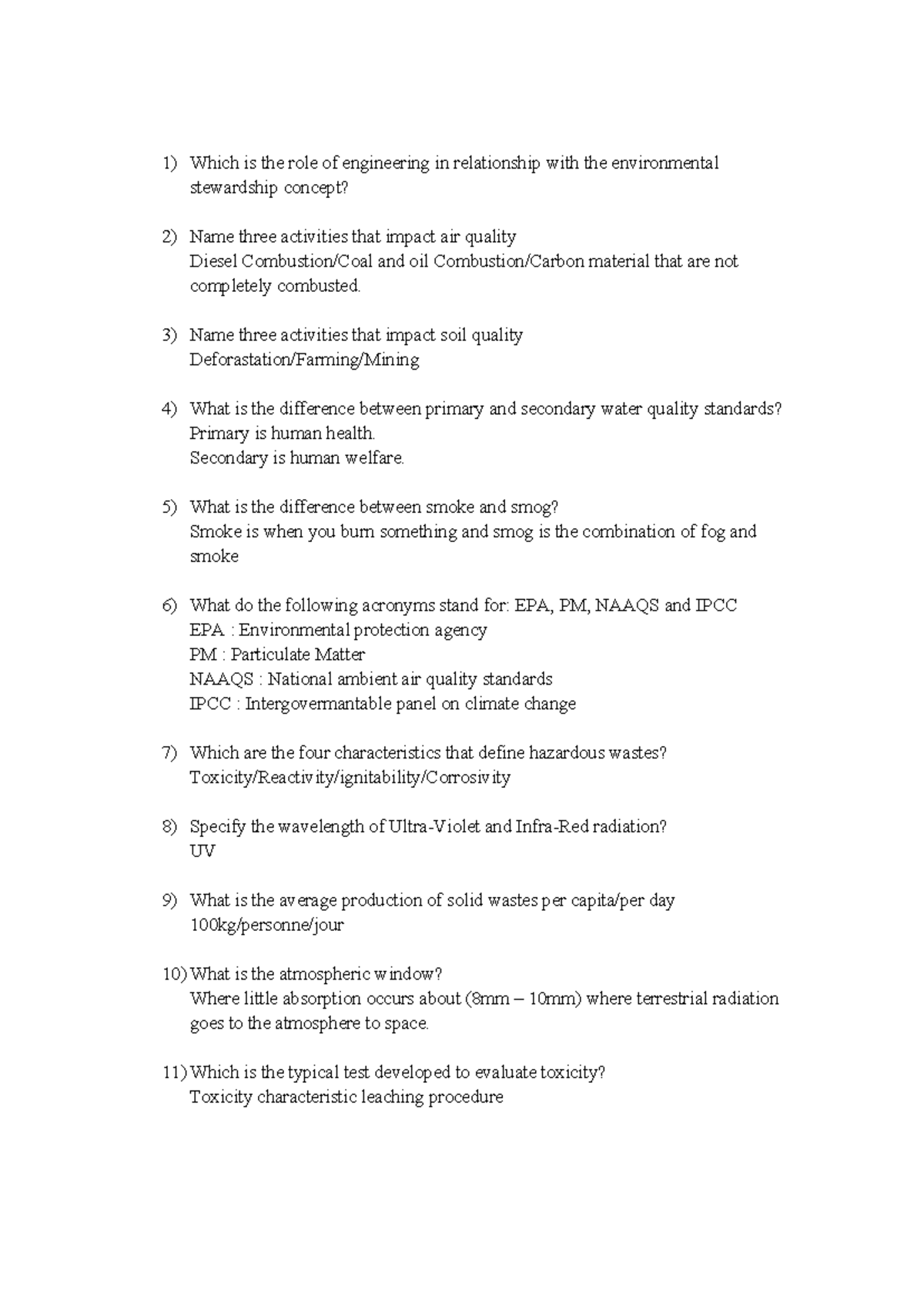 Engr 202 Midterm Exam Questions on Environmental Engineering Concepts ...