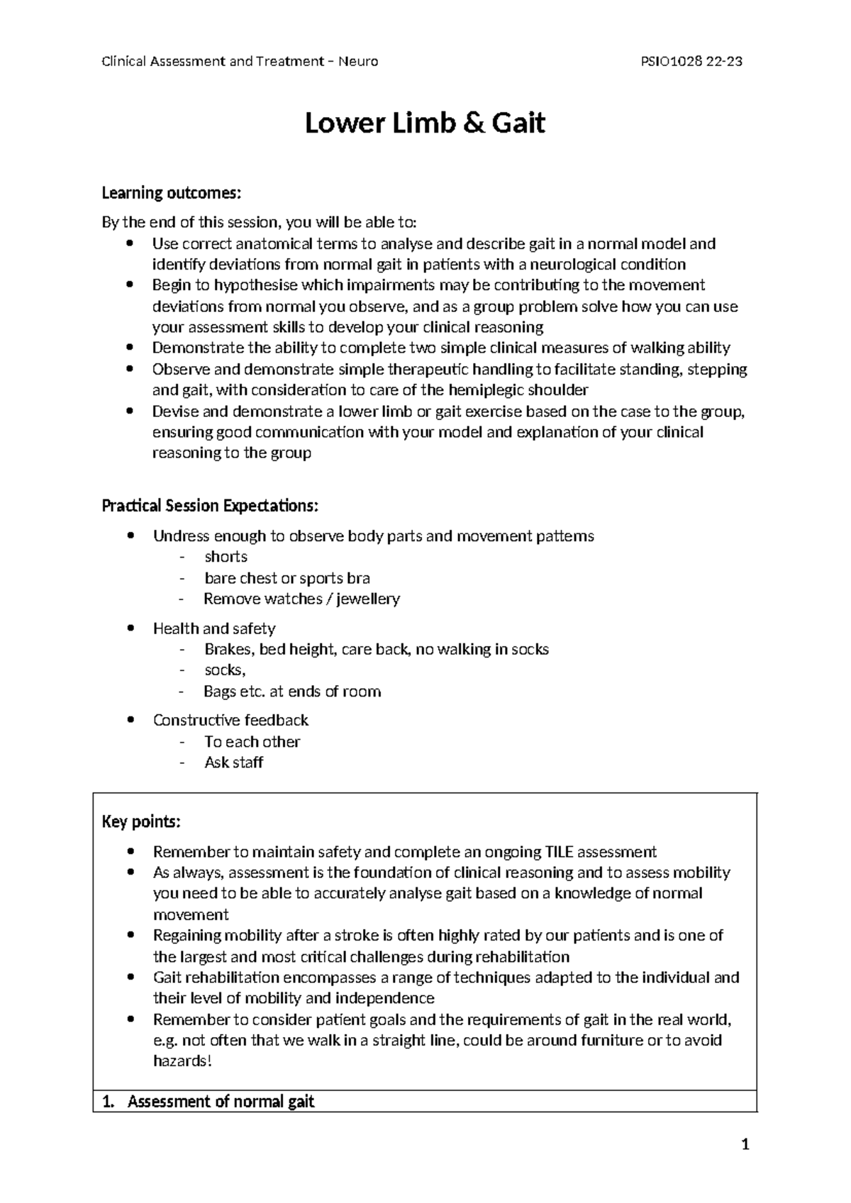 Neuro Gait Practical Guide: Assessing Lower Limb Movement - Studocu