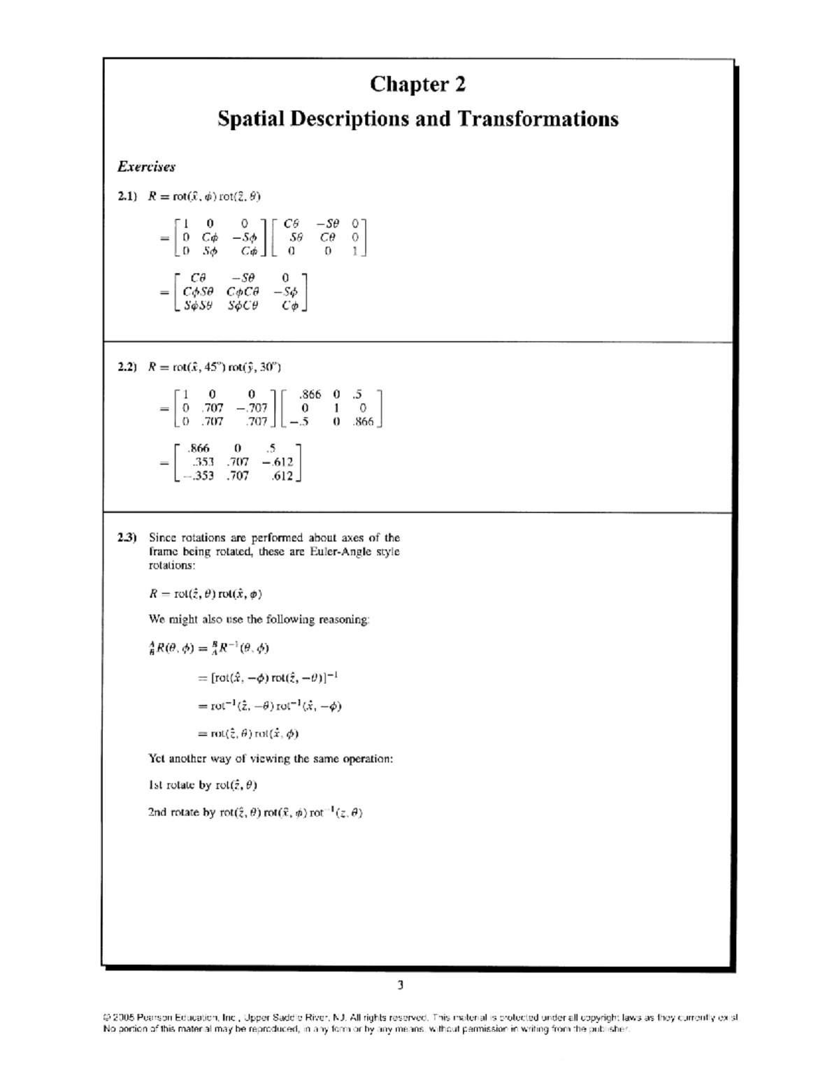 Chapter 2 Spatial Descriptions and Transformations Exercises (100 ...