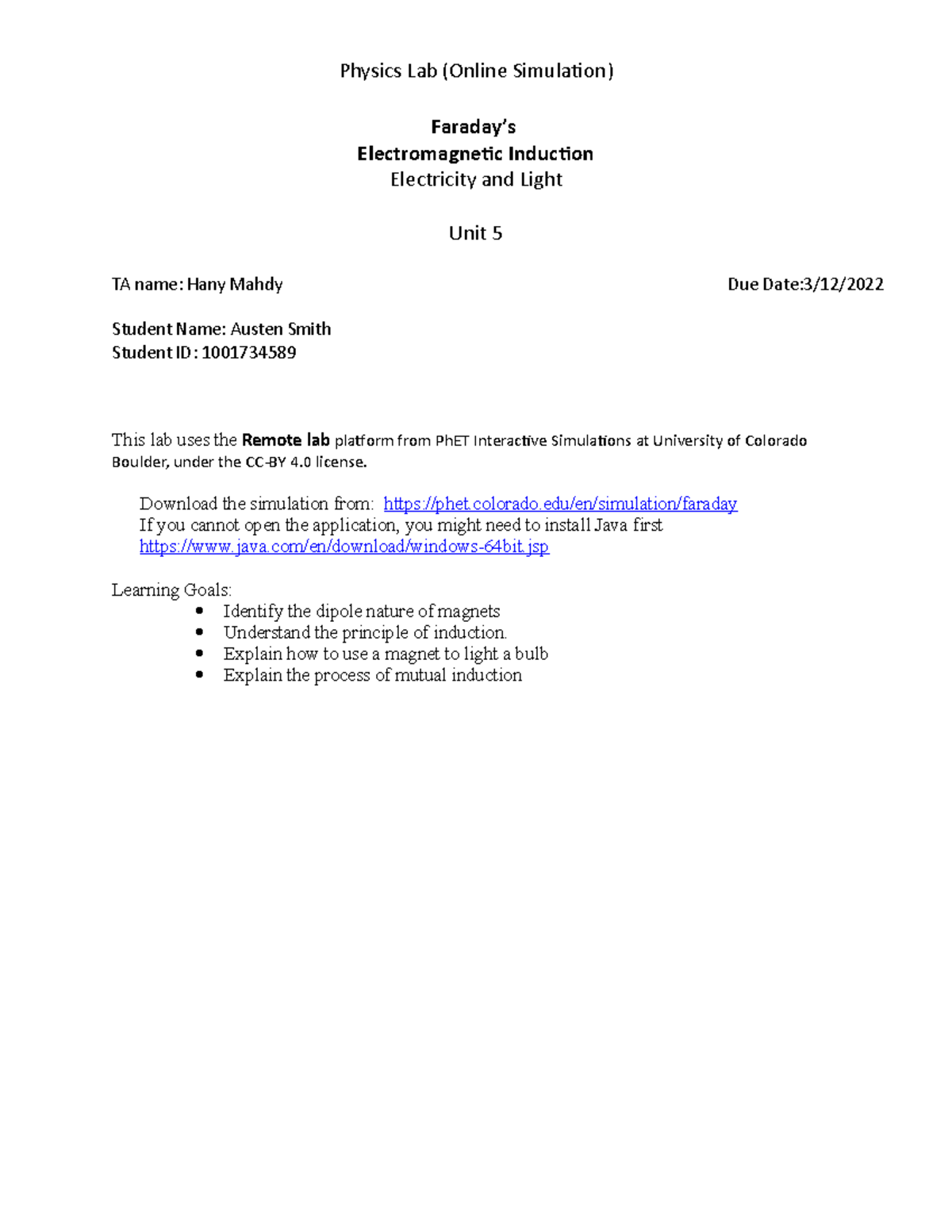 Lab 5: Electromagnetic Induction Study Notes - Studocu