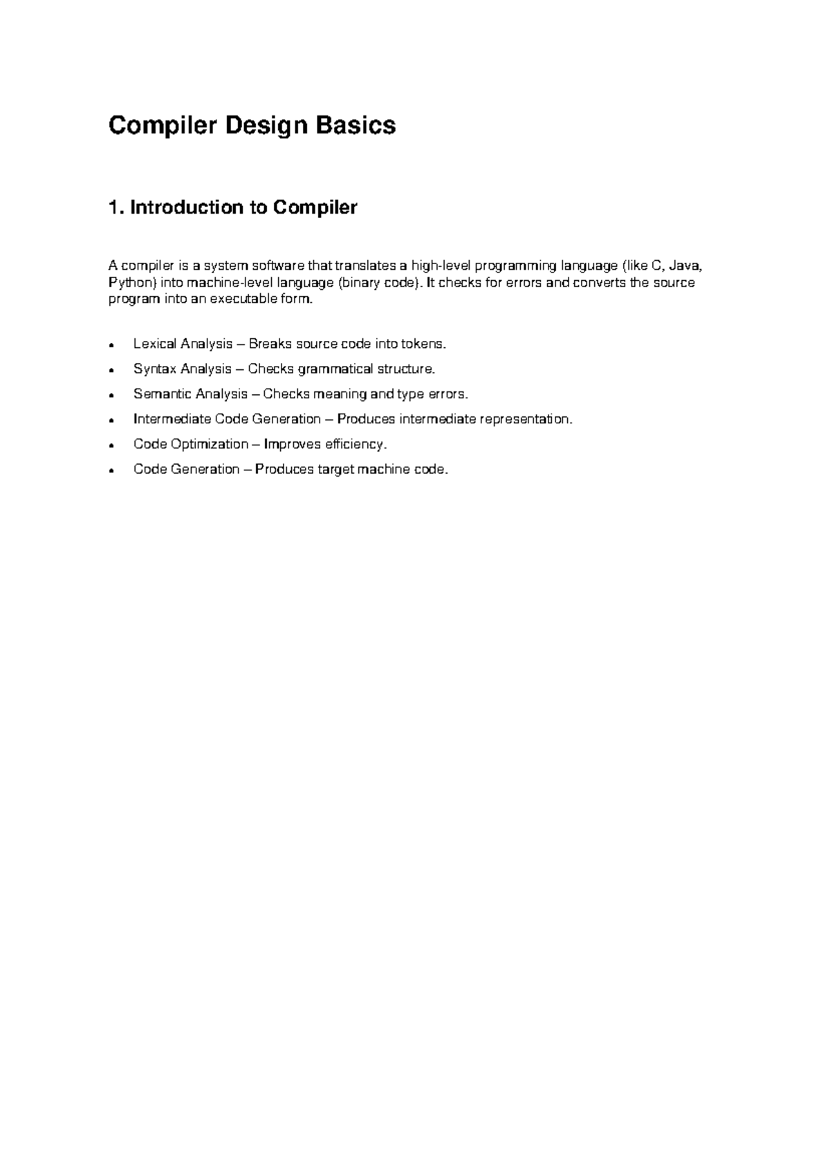 Compiler Design Basics: Key Concepts and Phases Explained - Studocu