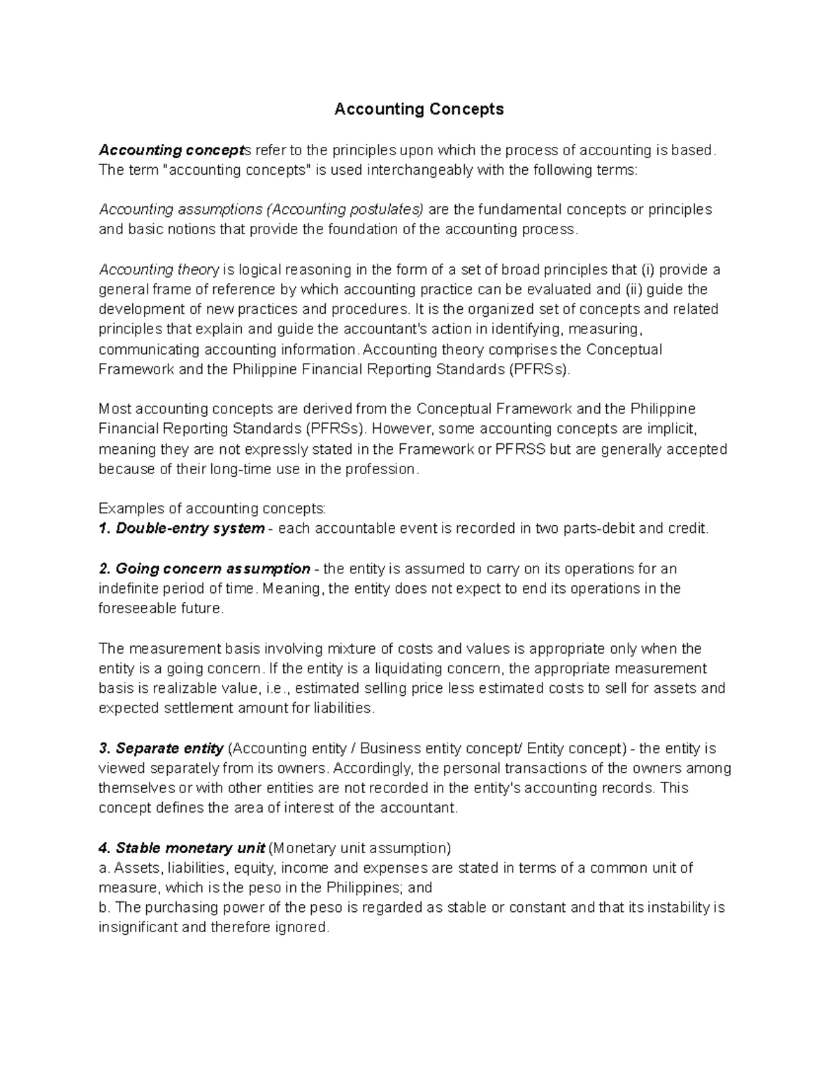 Accounting Concepts - Lecture notes 1 - Accounting Concepts Accounting ...